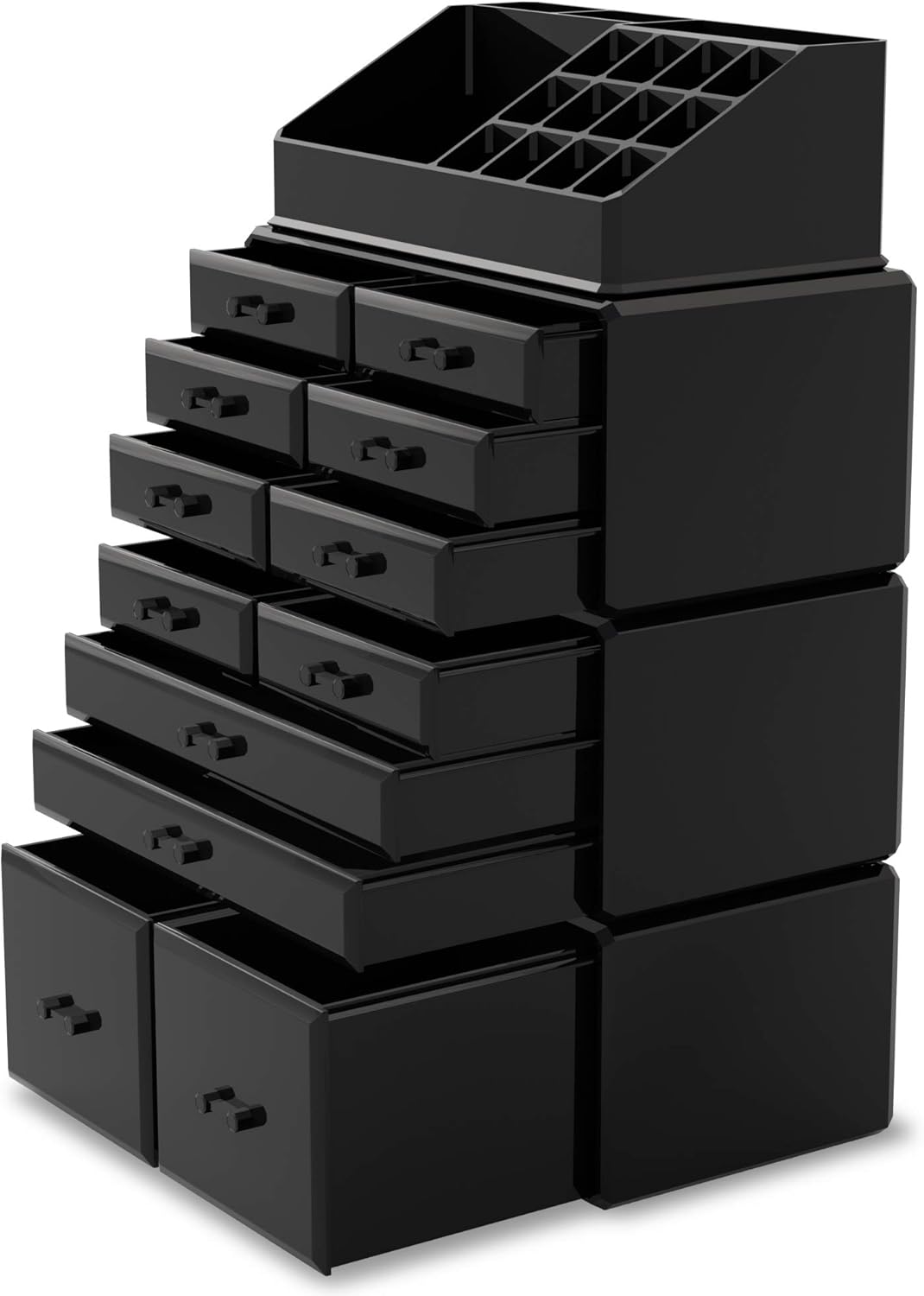 Readaeer Makeup Cosmetic Organizer Storage Drawers Display Boxes Case with 12 Drawers (Black)