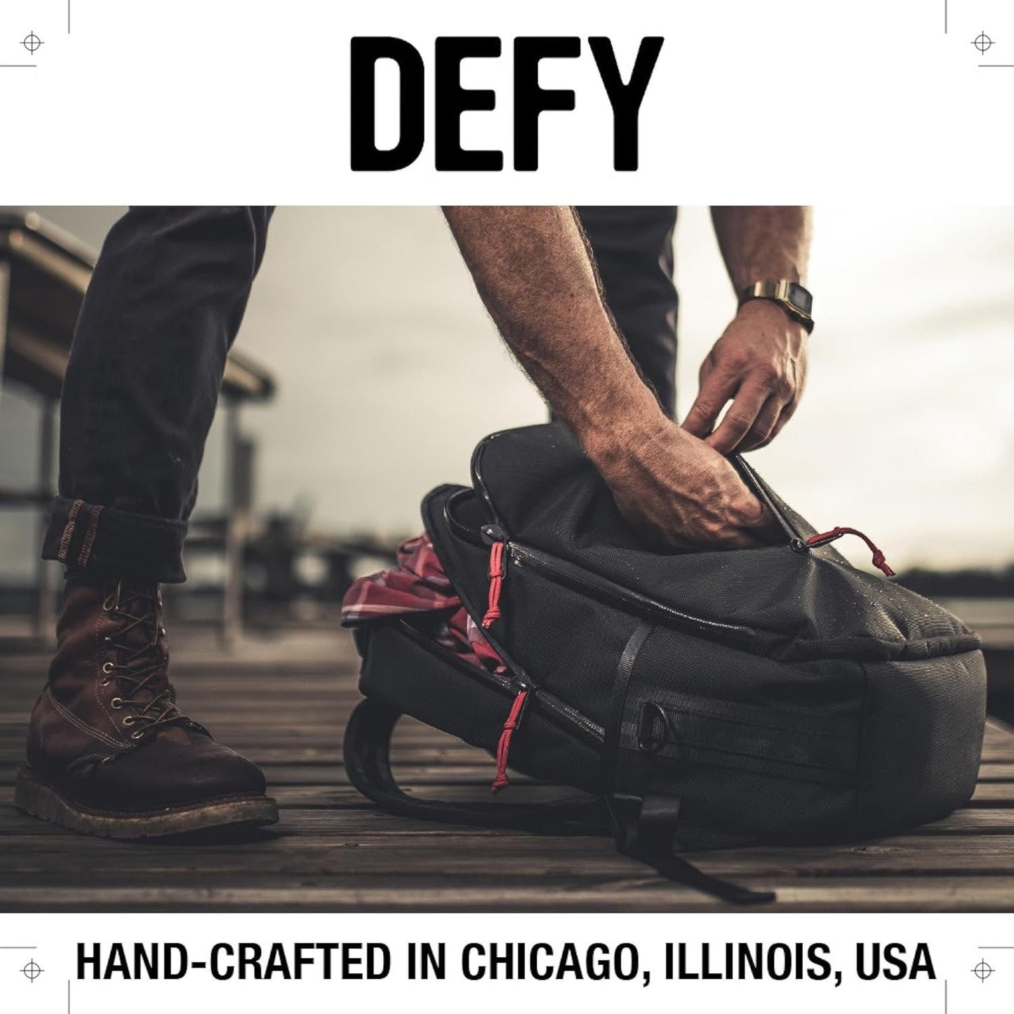 DEFY Bucktown Waxed Canvas Backpack | 23 Liter Utility Backpack For Men | Professional Work Bag w/ 17 Inch Laptop Sleeve | Premium Tech Backpack | Water Repellent Travel & Commuter Pack (Black),