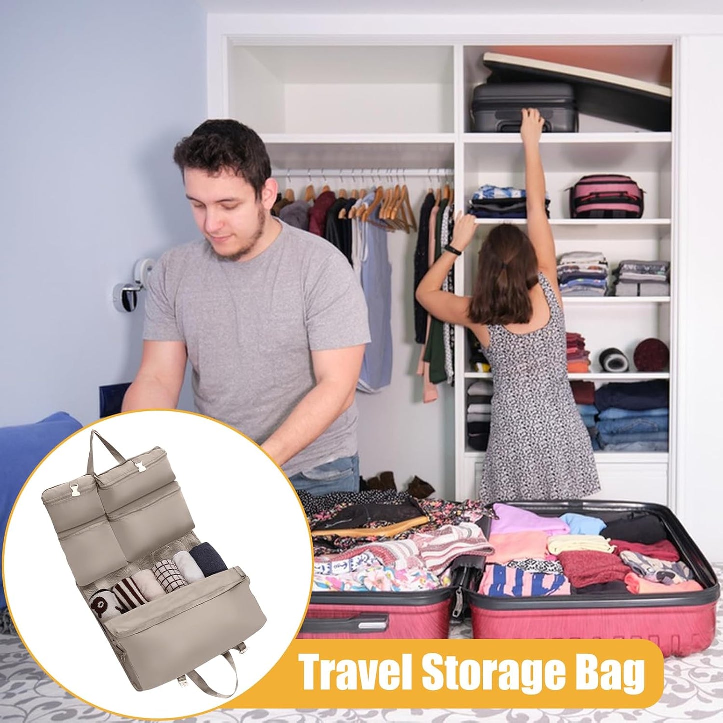 mivceklw Suitcase Bag, Foldable Rolling Luggage Organizer, Lightweight Travel Packing Clothing, Gym Gear, Women, Men, Toddler, Perfect for Workouts, Commuting, Business Trips, Vacations and Daily Use