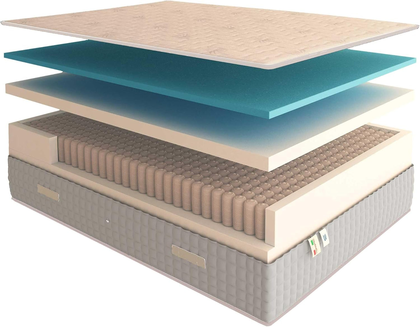 Baldiflex Emporio Luxury Spring and Memory Double Mattress 160 x 190 cm, 800 Springs and 7 cm Memory, Height 29 cm