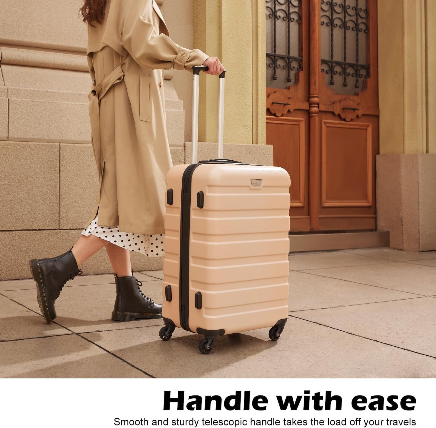 Coolife Luggage 3 Piece Set Suitcase Spinner Hardshell Lightweight TSA Lock 4 Piece Set (Apricot Black, Sets)