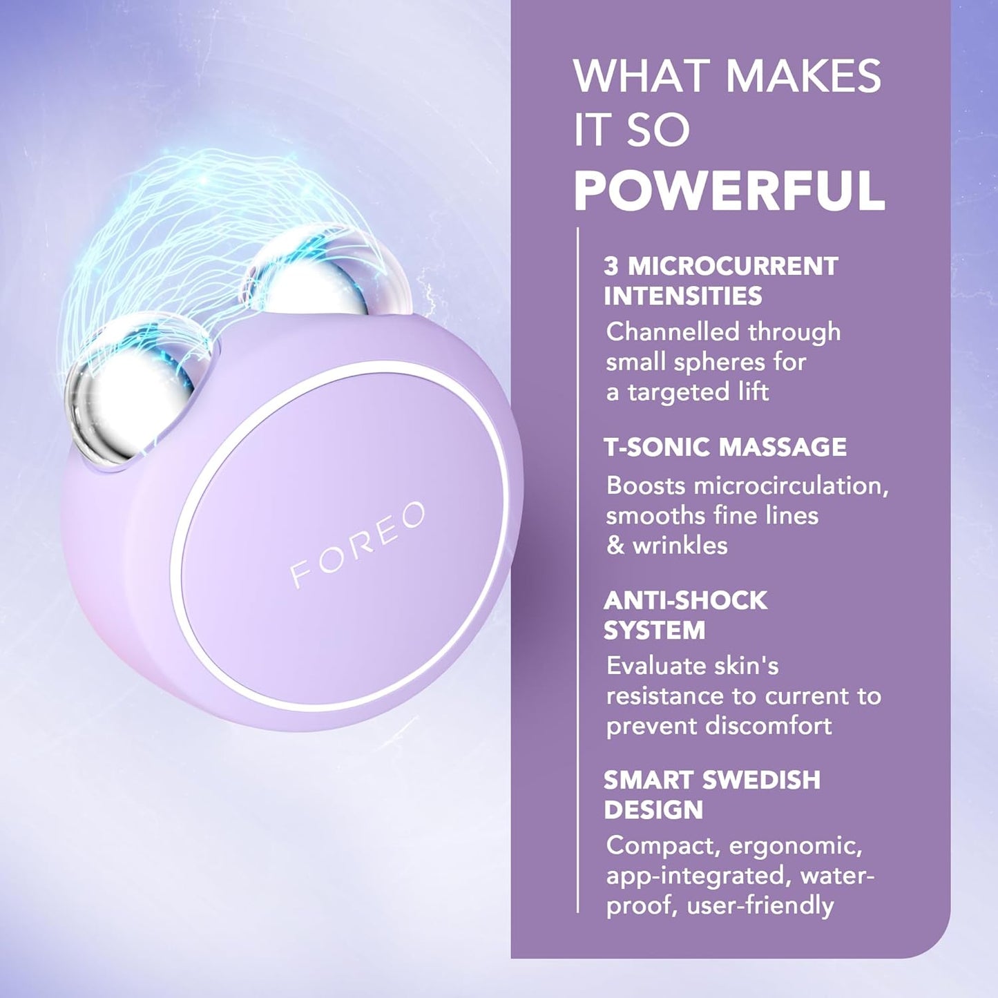 FOREO BEAR Mini Anti-Wrinkle Face Massager with Microcurrent | Targeted Face Massage for Forehead Wrinkles and Double Chin | Facial Gymnastics | Non Invasive Face Lifting | Lavender