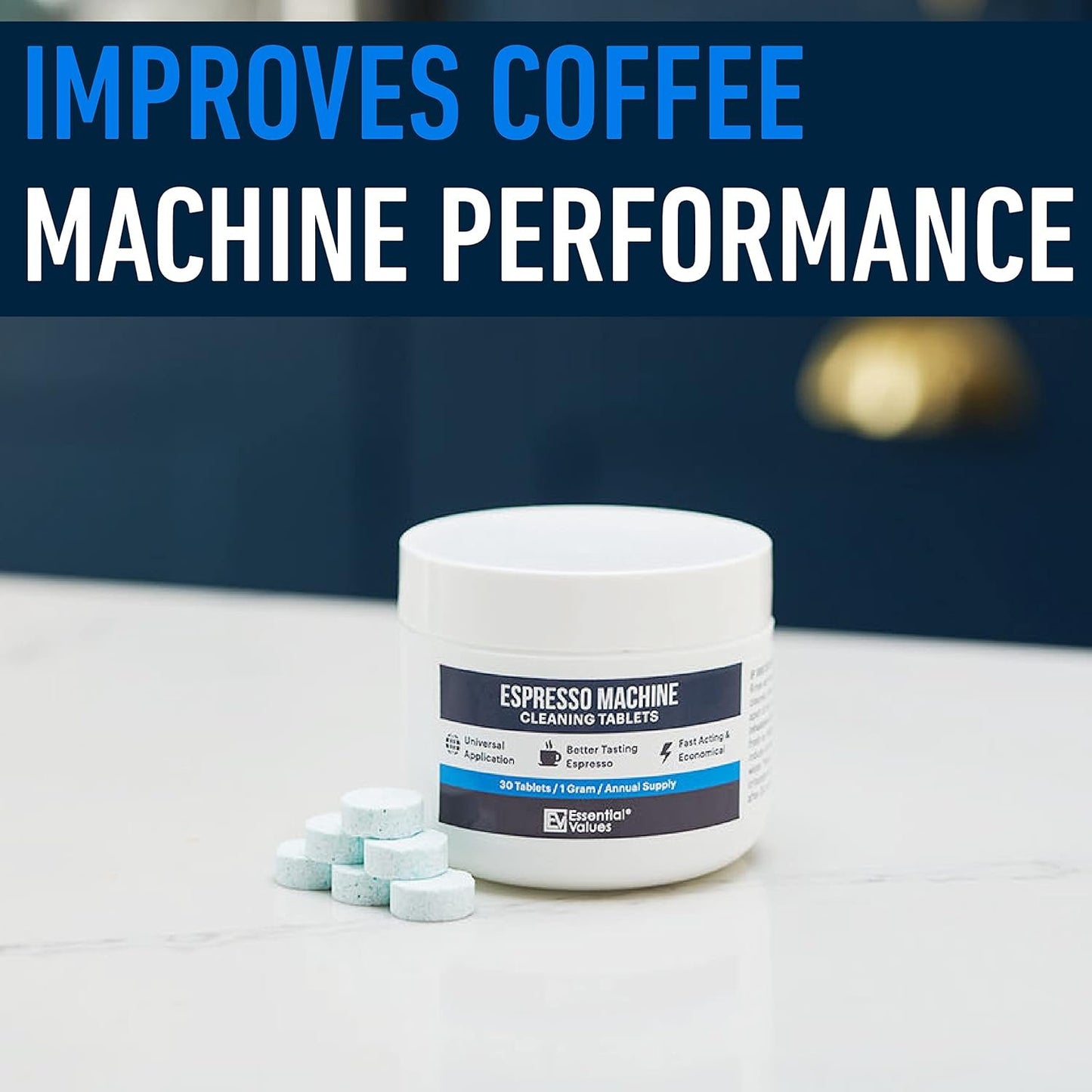 Essential Values Espresso Machine Cleaning Tablets compatible with Breville, Jura, Miele, 30 Count