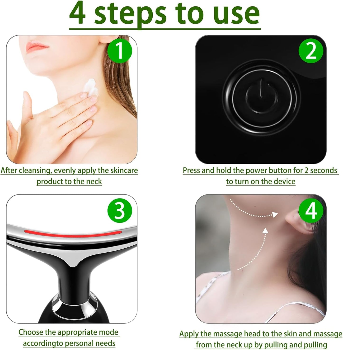 Face Neck Beauty Device, 7 Color Led Face Neck Massager,Multifunctional Facial Skin Care Tool, Ideal for Home Skin Care (Black)