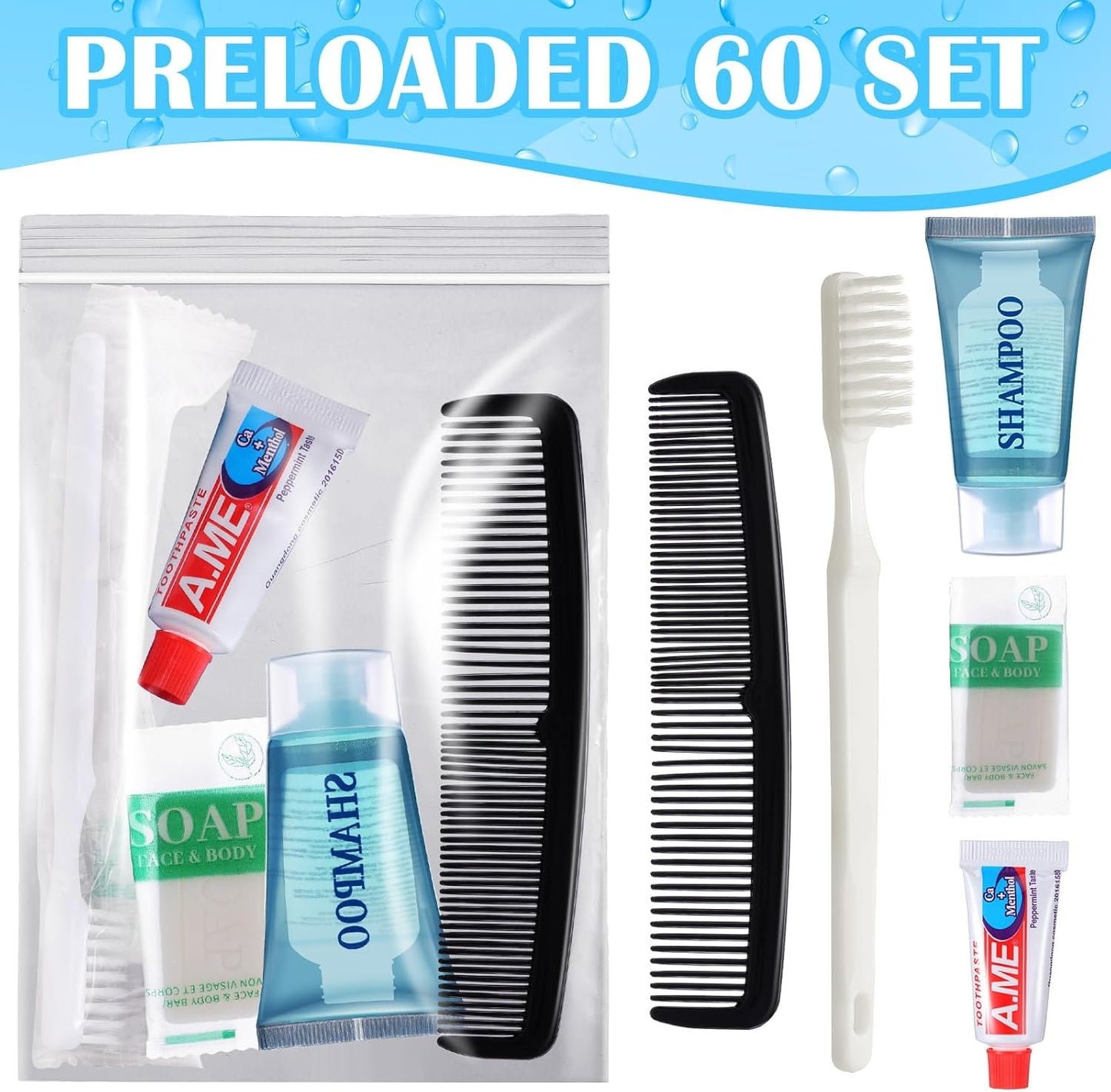 Ziliny 60 Kits Basic Toiletry Kits Homeless Personal Hygiene Kit Bulk Homeless Care Package Supplies Travel Toiletry Kit Homeless Hygiene Kit Bulk for Men Women Charity Reusable Toiletry Bag