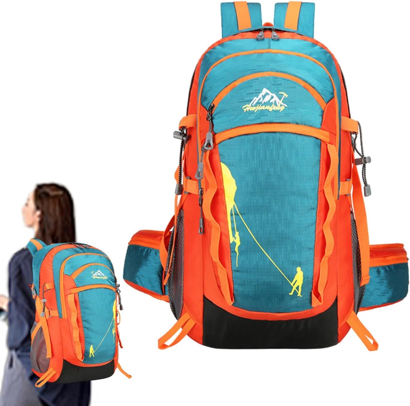 Outdoor Arrampicata Zaino, Impermeabile Campeggio Zaino, Alta Capacità Impermeabile Camping Gear Bag Outdoor Travel Sport, Arancione, Refer to description