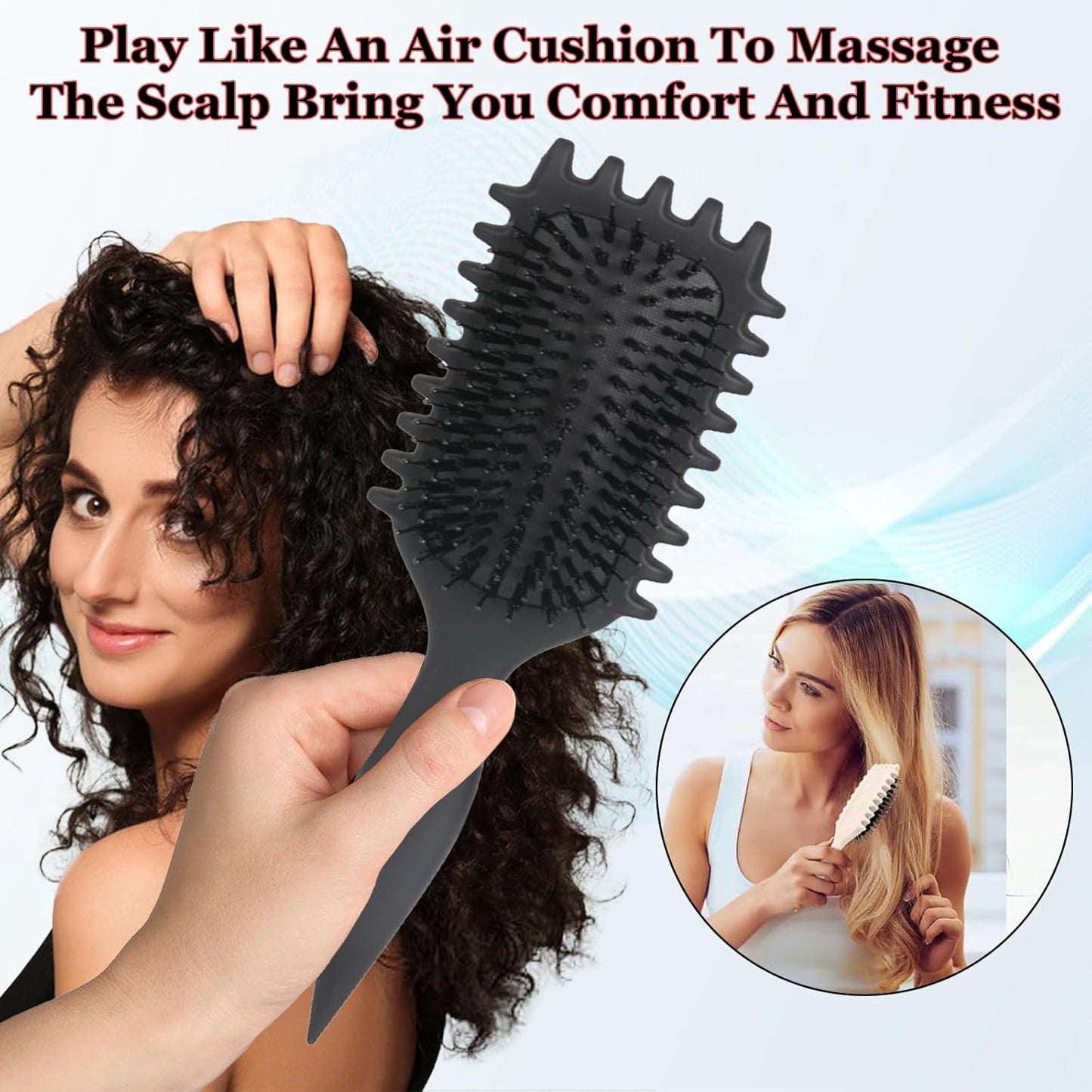 Black Detangling Brush for Curly Hair - Styling Brush for Curly, Wavy, Thick & Frizzy Hair - Gentle on Scalp, Reduces Breakage & Frizz - Perfect for Men, Women