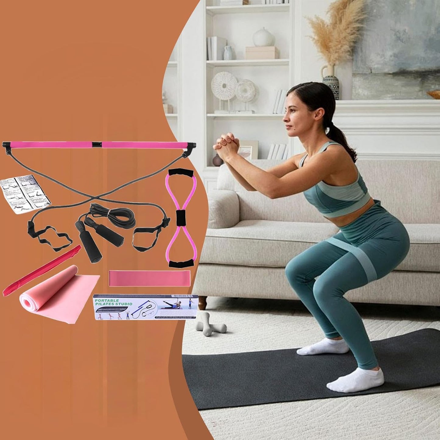 Gupcaqosjw Pilates Equipment Set - Pilates Bar Yoga Bands Resistance Band | 8X Home Gym Accessories Yoga Set, Workout Equipment for Stretching Legs, Hip, Waist & Arm