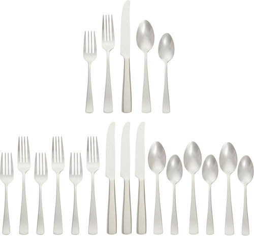 Amazon Basics 20-Piece Stainless Steel Flatware Set with Square Edge, Service for 4