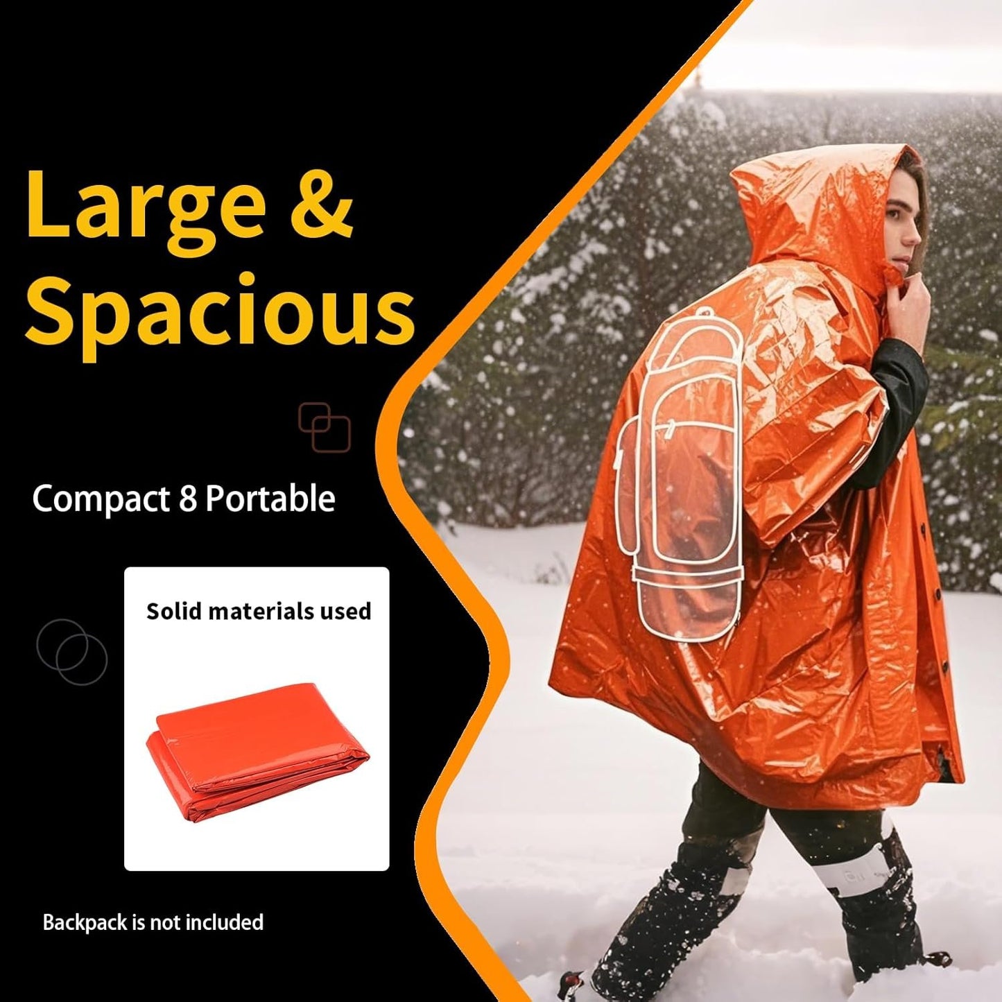 Survival Kit Emergency Blanket & Poncho - Waterproof Windproof Rain Poncho with Mylar Liner for Camping & Hiking Equipment, Outdoor Gear, Car Emergencies(4 Pack)