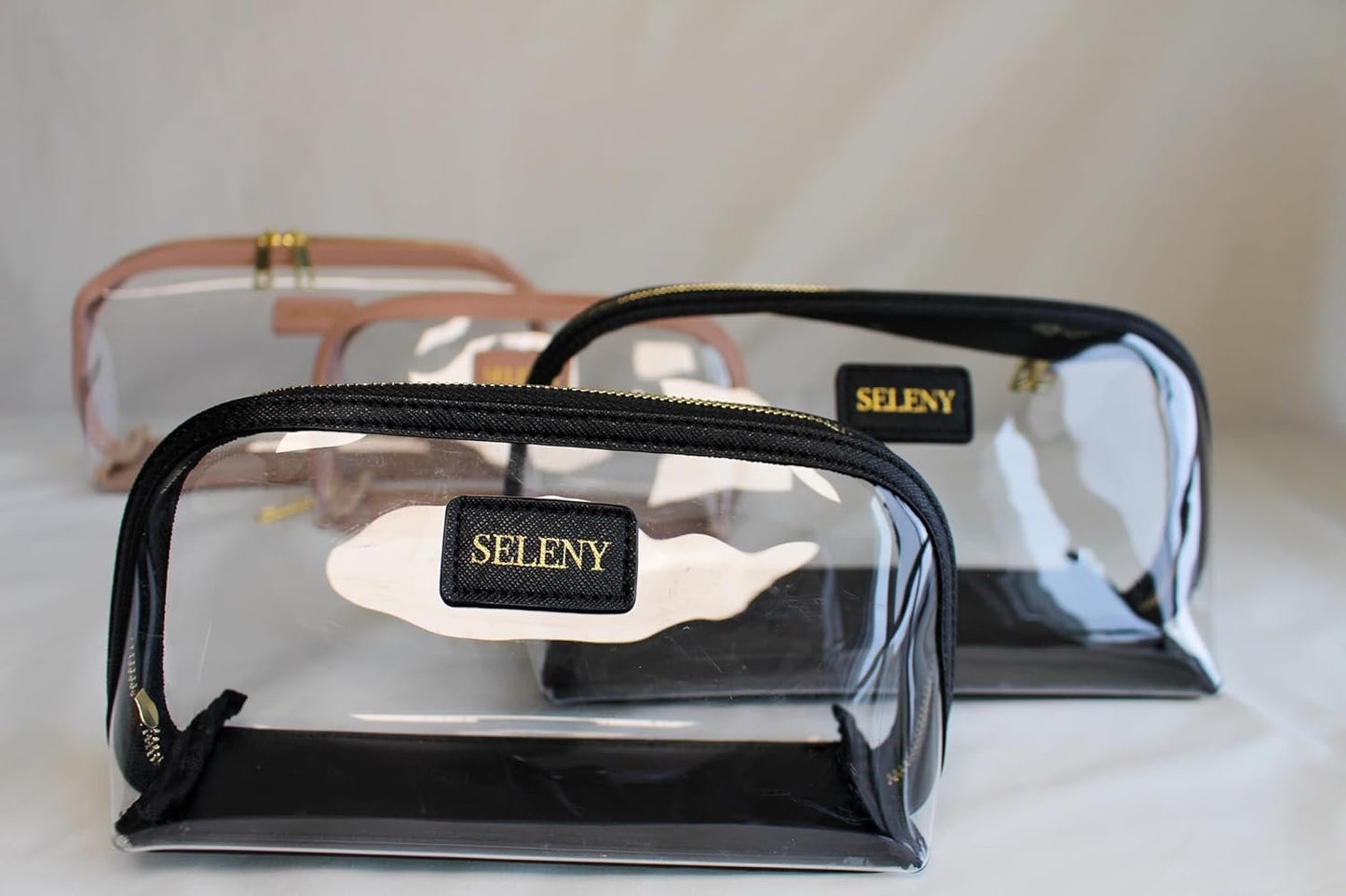 Seleny Vegan Leather Half Moon Toiletry Bag Set (2 PCS) (Black)