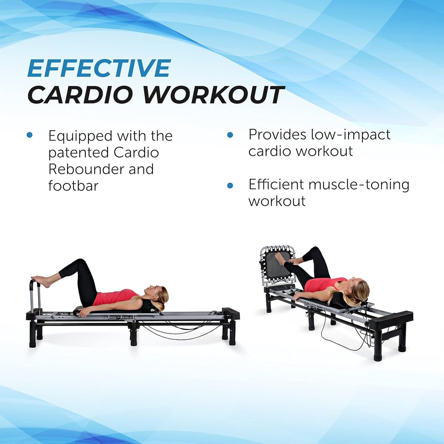 Stamina Products AeroPilates Reformer 651 Whole Body Resistance Pilates Workout Board Machine for Home Gym w/ 10 Inch Stand & Foldable Frame w/ Wheels