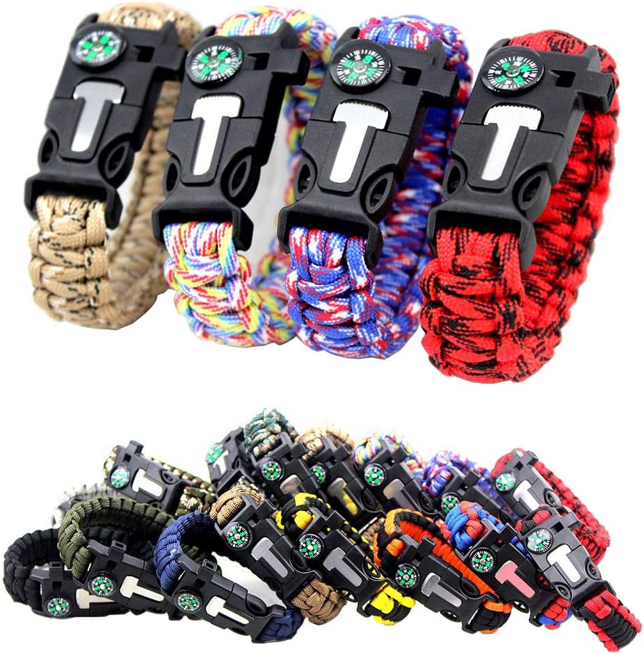 5 in 1 Survival Bracelet, New 7 Core Paracord Emergency Sports Wristband Gear Kit Waterproof Compass, Rescue Whistle, Fire Starter Multi-Tool Wilderness Adventure Accessories
