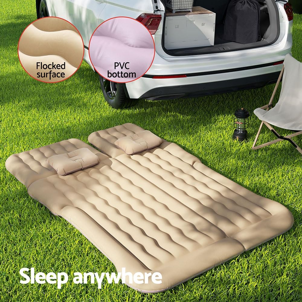 Weisshorn SUV Car Air Mattress, 175 x 130cm Inflatable Bed Folding Foldable Mattresses Back Seat, Portable Outdoor Camping Travel Chair with Carry Bag and 2 Pillows Beige