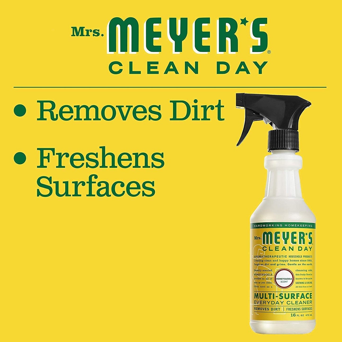 Mrs. Meyer's Clean Day Multi-Surface Cleaner Spray, All-Purpose Cleaner Solution for Countertops, Floors, Walls and More, Honeysuckle Scent, 473 ml Spray Bottle