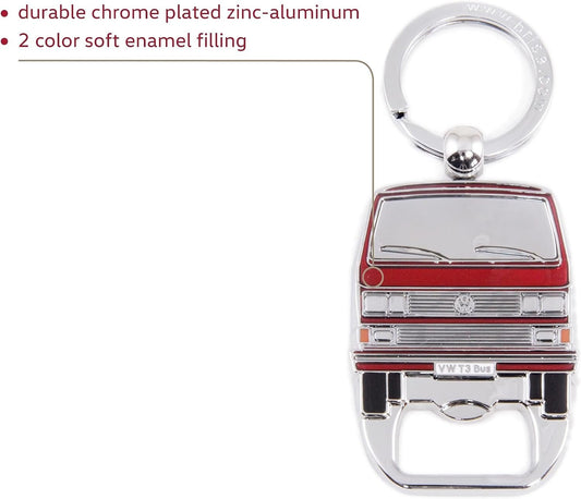 Brisa VW Collection Volkswagen Vintage Metal Keyring with Bottle Opener/Corkscrew for Keys/Backpack/Bag, Camper T3 Bus Design (Front Bus/Red)