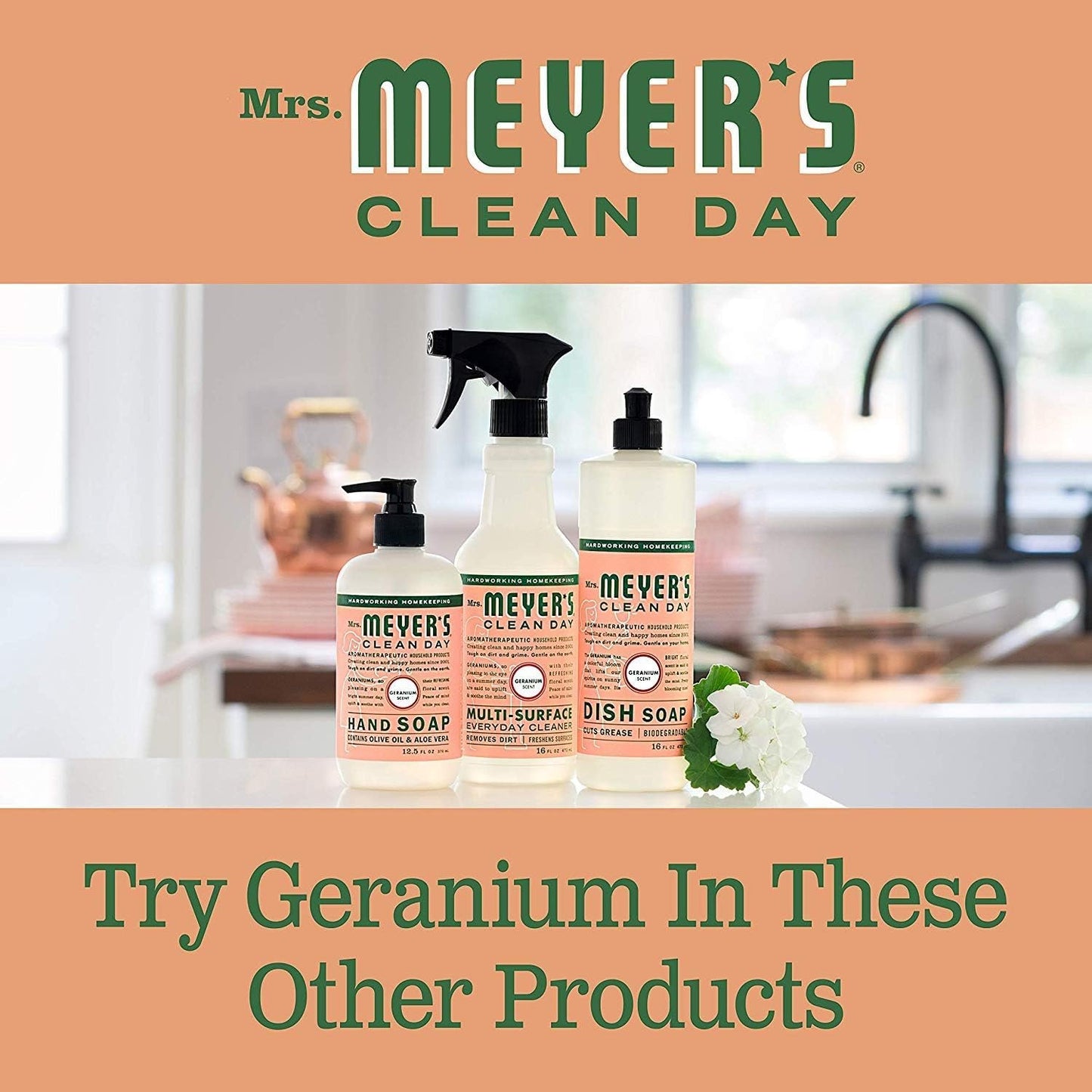 Mrs. Meyer's Clean Day Dish Soap, Cruelty Free and Biodegradable Dishwashing Liquid, Geranium Scent, 473 ml Bottle