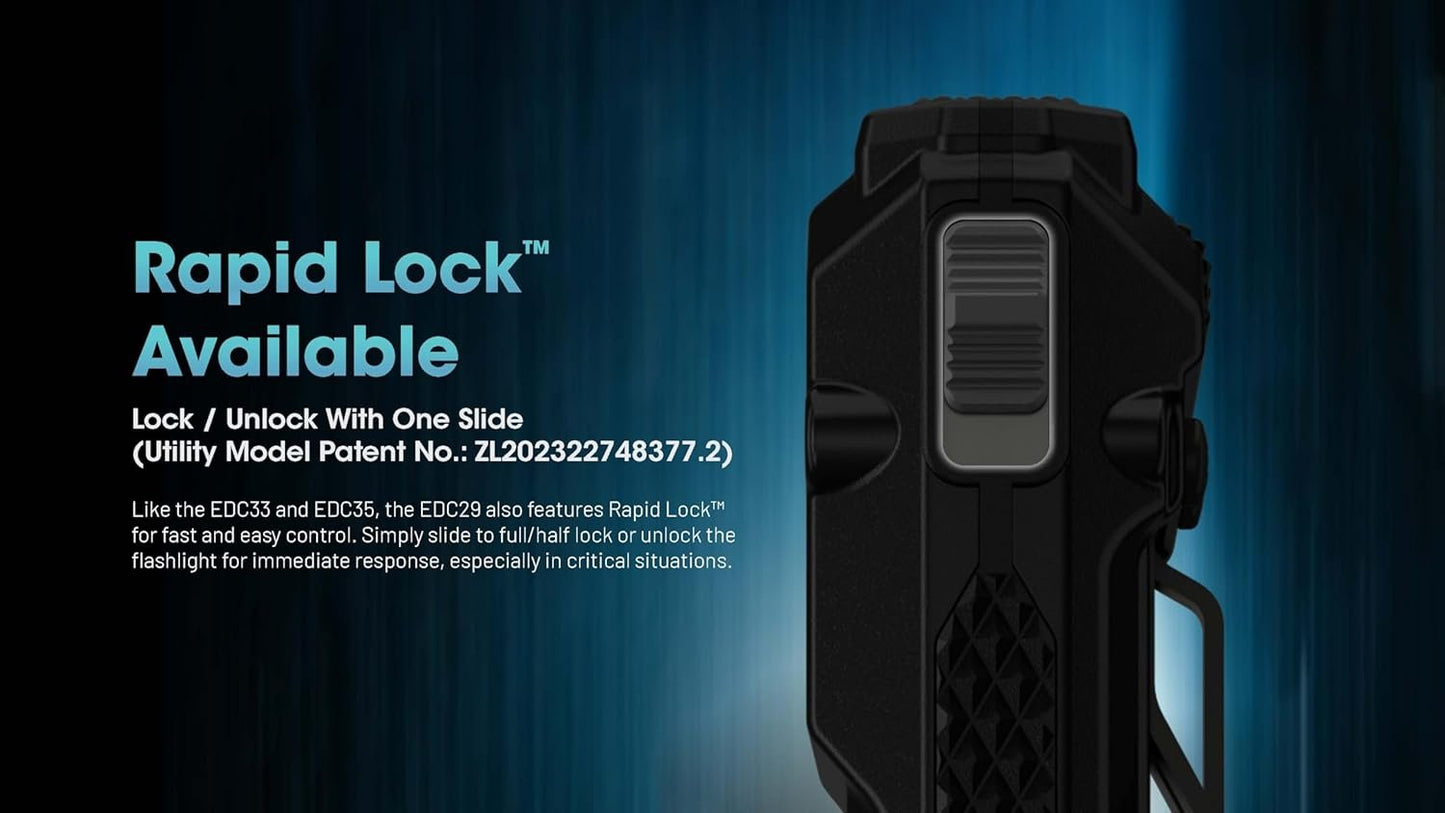 Nitecore EDC29 EDC Tactical Flashlight, 6500 Lumen USB-C Rechargeable Slim Flat Shape with Spotlight Floodlight Strobe Modes Digital Display