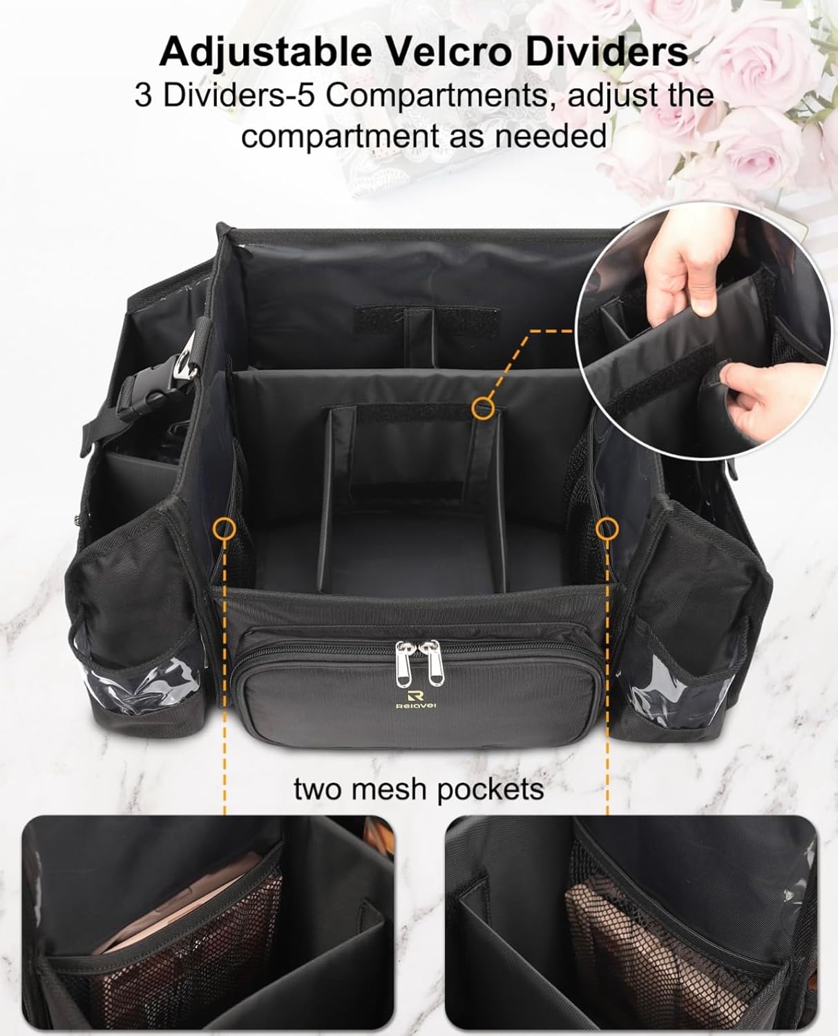 Portable Makeup Artist Makeup Bag with Compartments PVC Coating Easy Clean 46cm Black Professional, Black, Professional