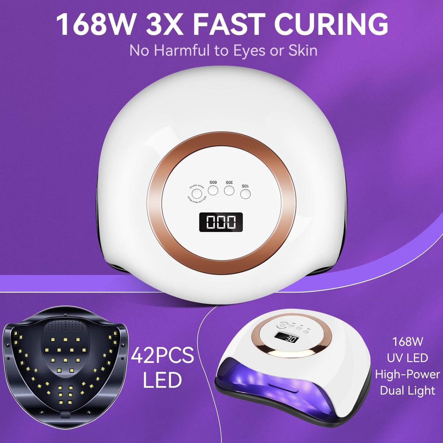 YESDEX Professional 168W UV LED Nail Lamp, Fast Gel Polish Dryer With 42 LEDs, 4 Timer Settings for Nail Curing