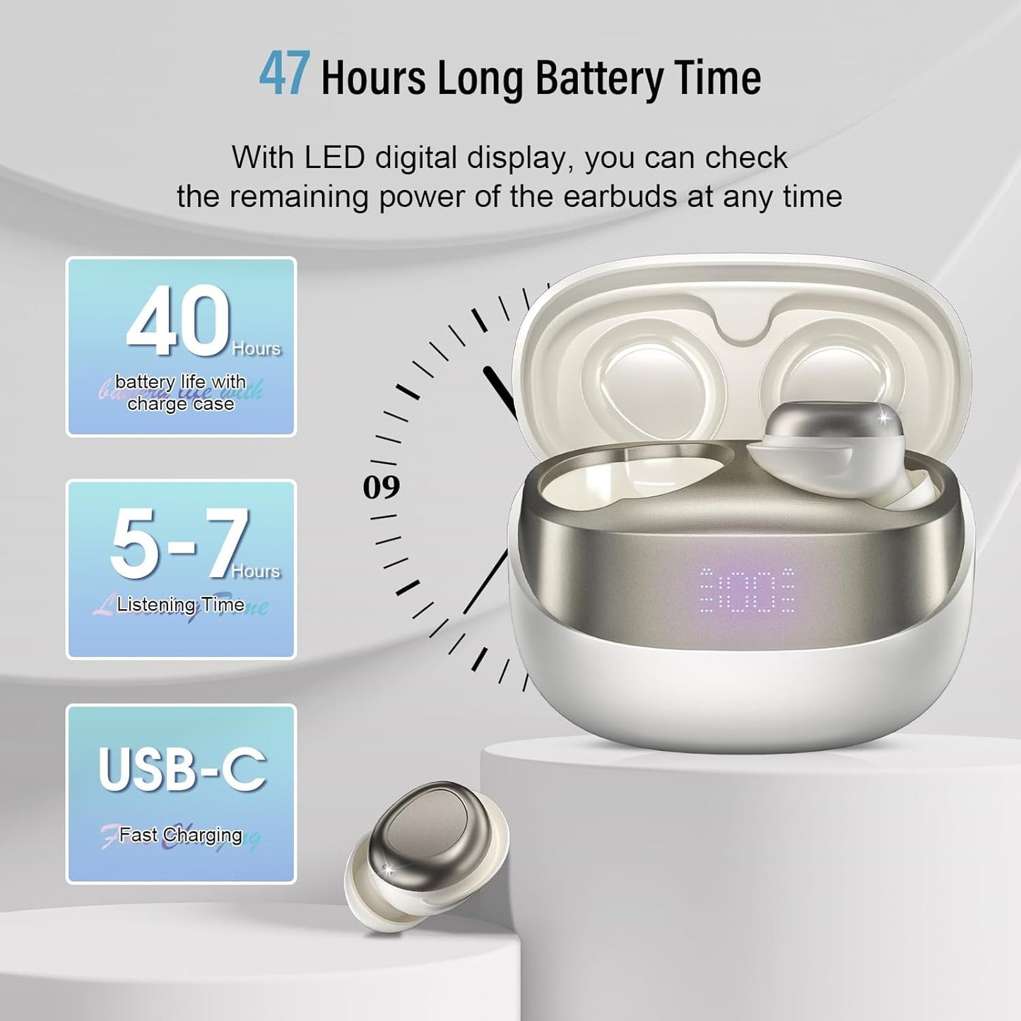 Sleep Earbuds Bluetooth 5.4 Sleep Headphones in Ear, Wireless Earbuds for Design Side Sleeper, 47H Playtime Noise Cancelling Ear Buds, Clear Calls, IPX7 Waterproof Light-Weight Earphones, Bee White