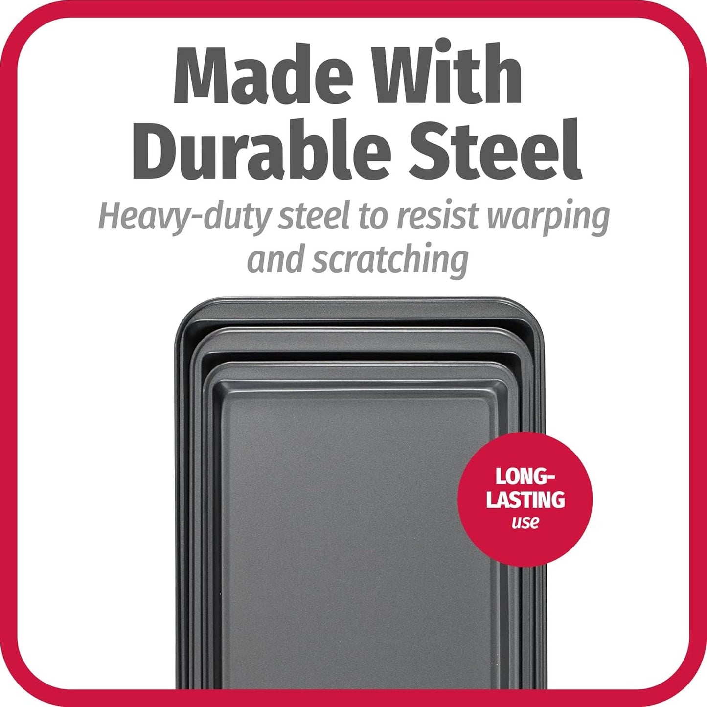 GoodCook Nonstick Steel 3-Piece Cookie Sheet Set, Gray, Small, Medium, Large