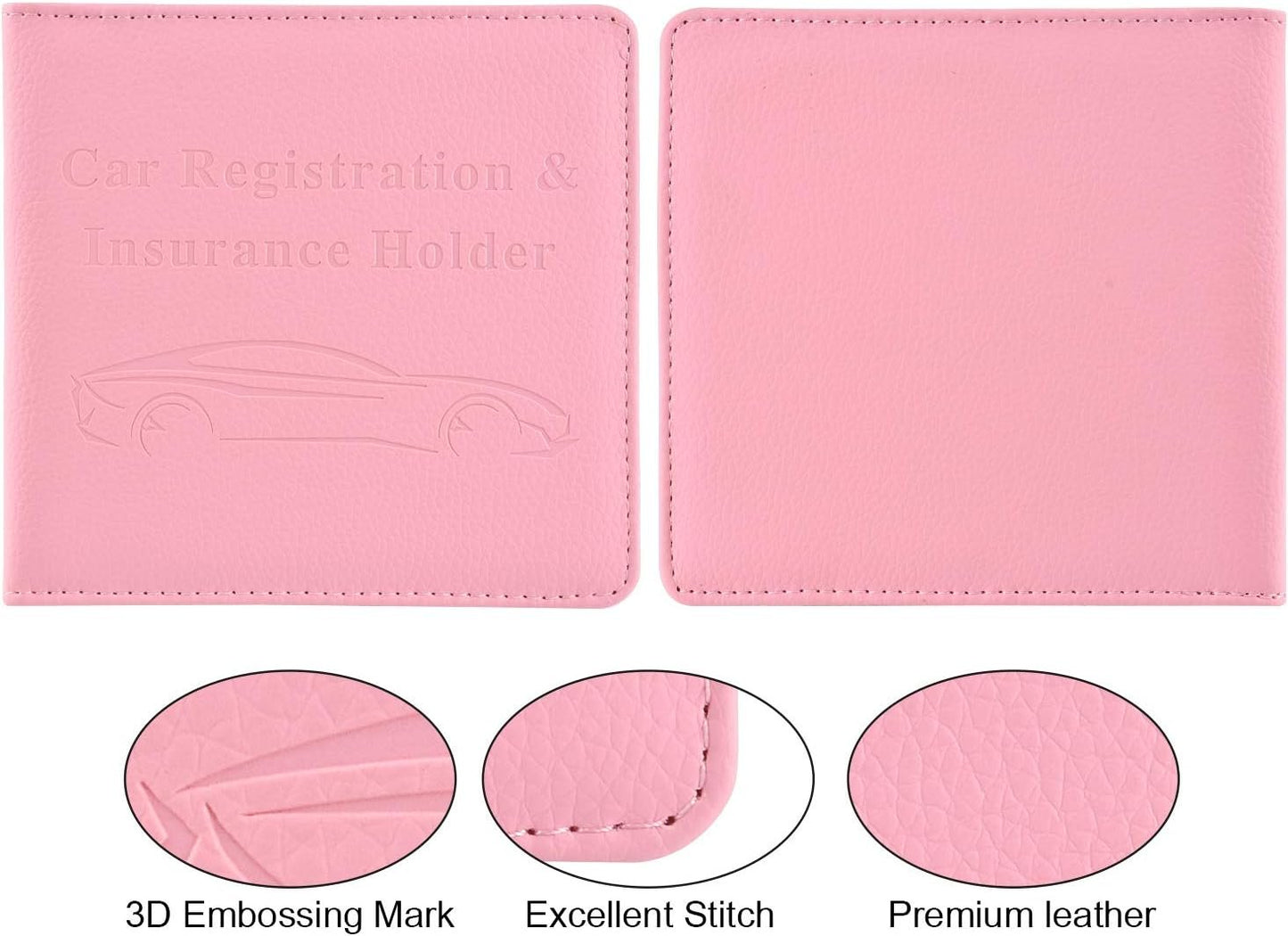 Car Registration and Insurance Holder, Vehicle Glove Box Car Organizer Men Women Wallet Accessories Case for Cards, Essential Document, Driver License by Cacturism, Pink