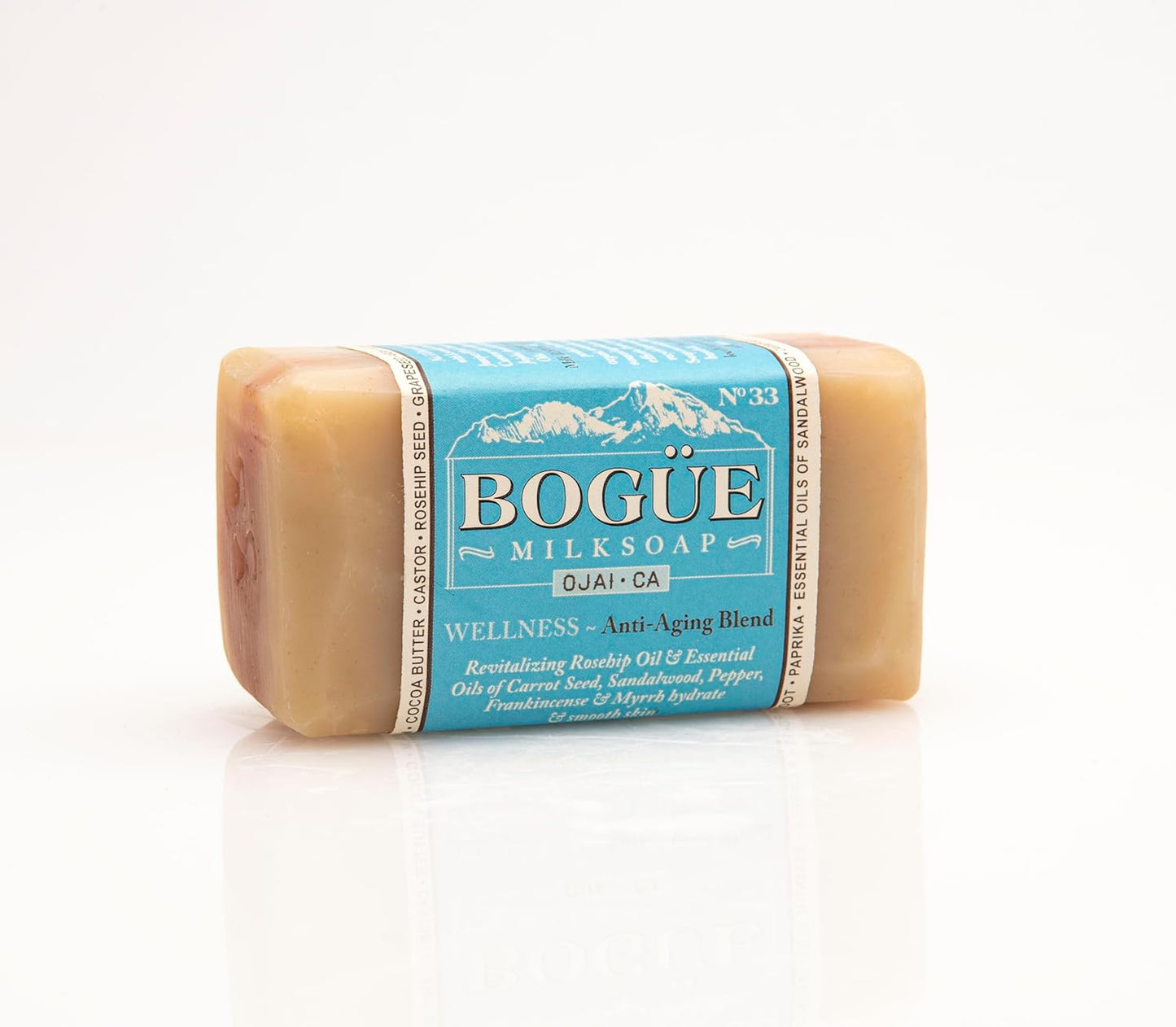 Handmade Goat Milk Soap 2 Bars- BOGUE No.33 WELLNESS Anti-Aging Blend Revitalizing Rosehip Oil & Essential Oils of Carrot Seed, Sandalwood, Pepper, Frankincense & Myrrh hydrate & smooth skin