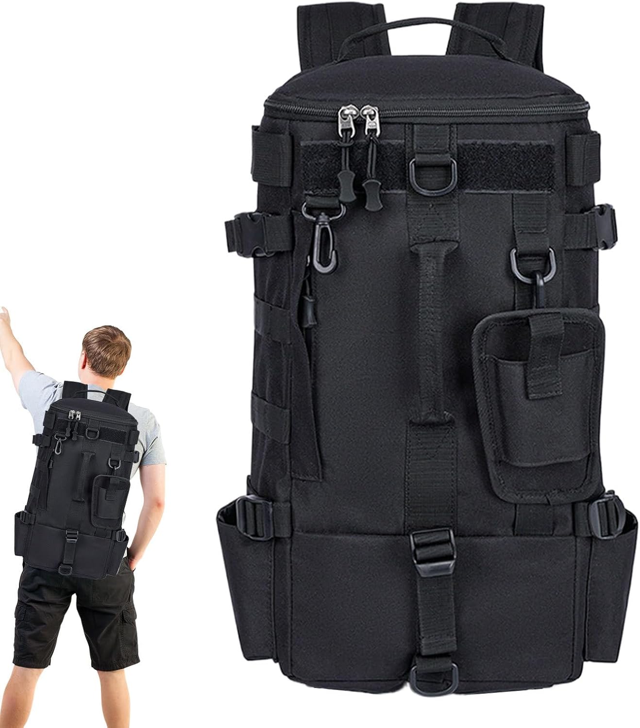 Fishing Fusion Backpack, Waterproof Survival Daypack Rod Holder, Bait Gear Storage, 21x47x13cm for Kayak Trips, Hiking, Camping, Hunting, and Weekend Adventures Motorcycle Travel