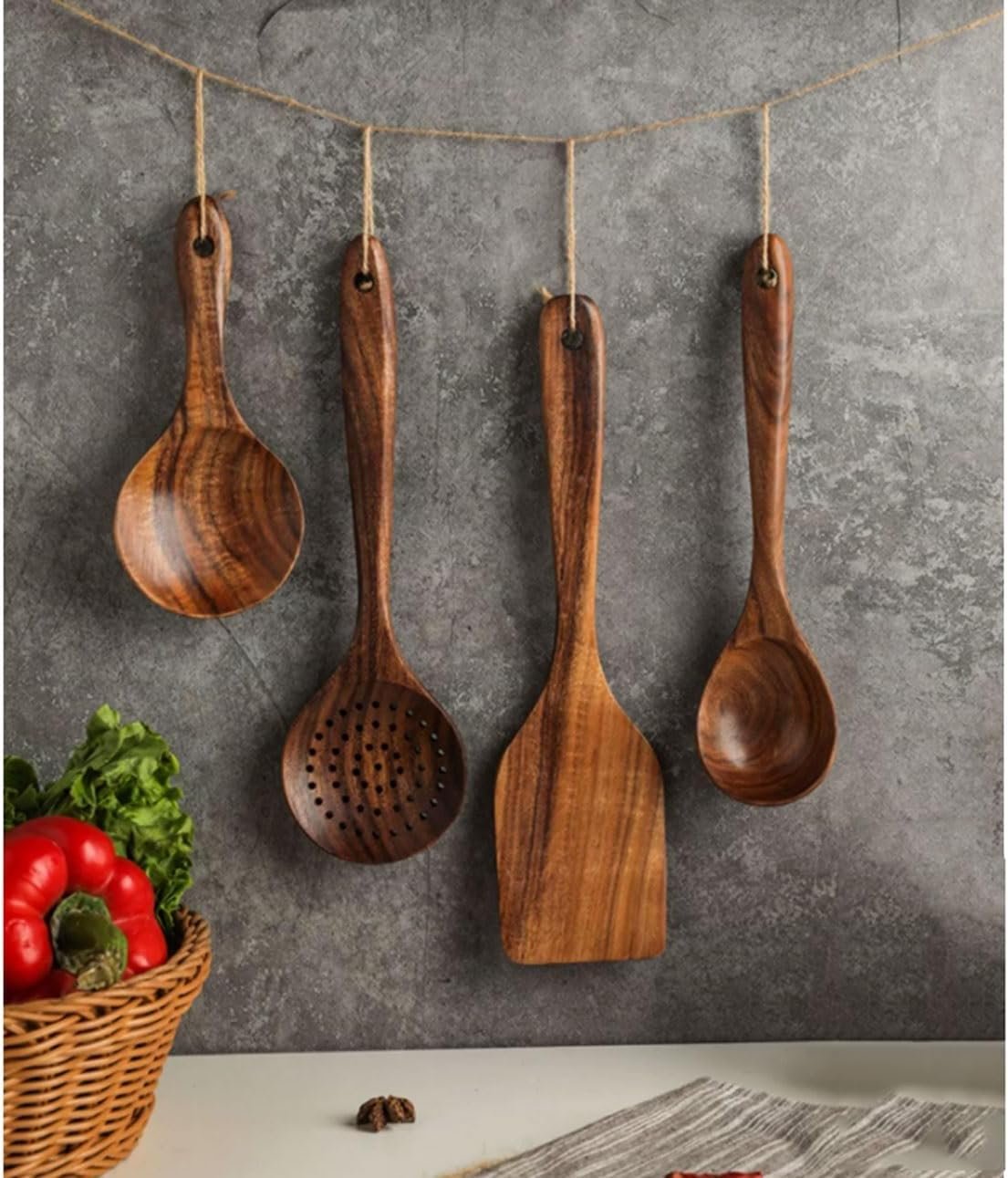 NSTVVEE Kitchen Utensils Wooden Kitchen Spoons Spatulas Gadgets Baking Tools Kitchen Pots Set of 5 Pieces