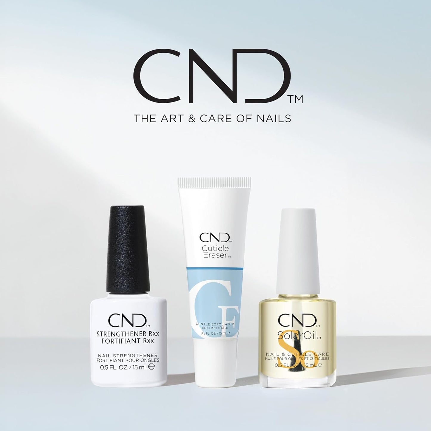 CND™ CARE.CONDITION.COAT™ KIT – Nail Strengthener, Cuticle Cream & Oil - Strengthener RXx, Cuticle Eraser & SolarOil - 3-Piece Nail Treatment