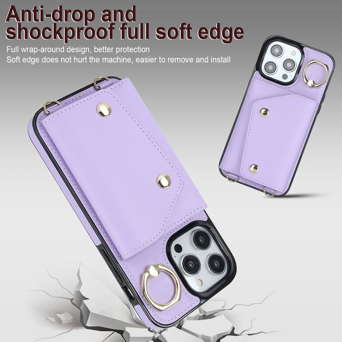 Procarcasa for iPhone 16 Pro Phone Case Wallet with Card Holder,for iPhone 16 Pro Wallet Case Leather Flip Cover Zipper Coin Pocket Kickstand Back Cover with Wrist Strap Lanyard, Purple