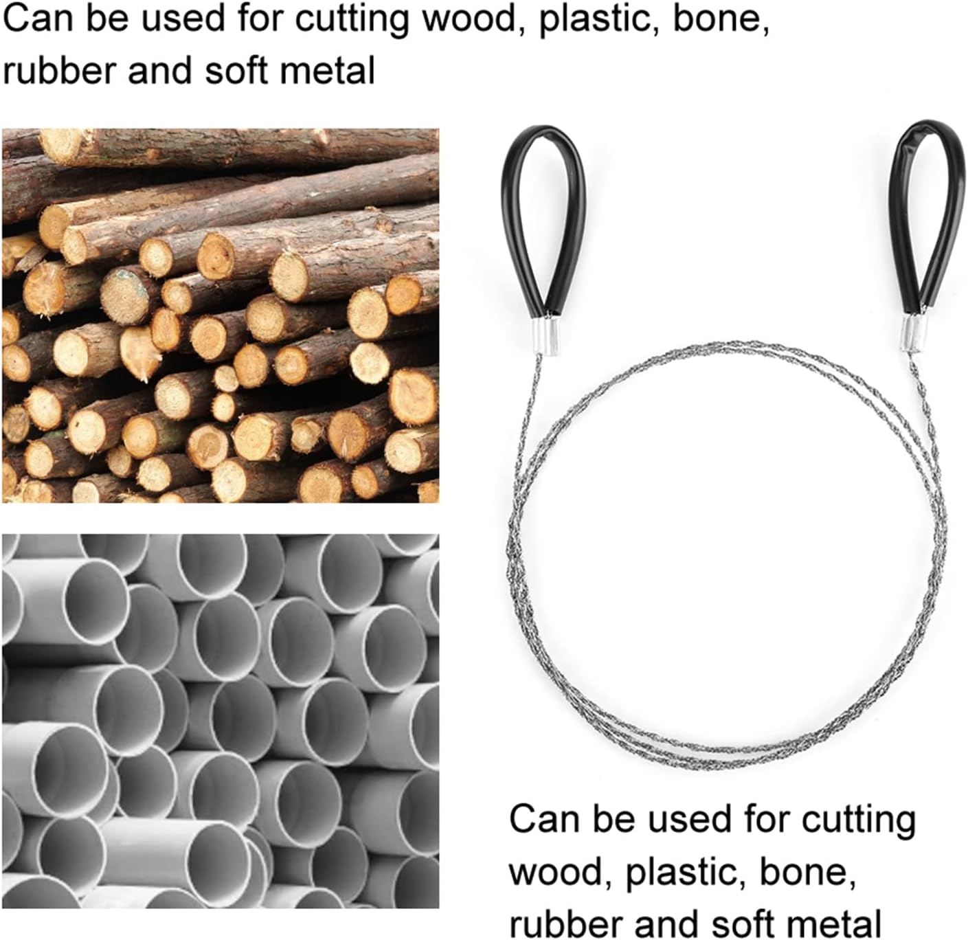 Pocket Chainsaw Wire Saw Emergency Wire 25.6 Inch Portable Hand Chainsaw Outdoor Survival Wire Steel Wire Saw Scroll for Emergency Travel Outdoor Camping Gear Wilderness Survival Chain Saw
