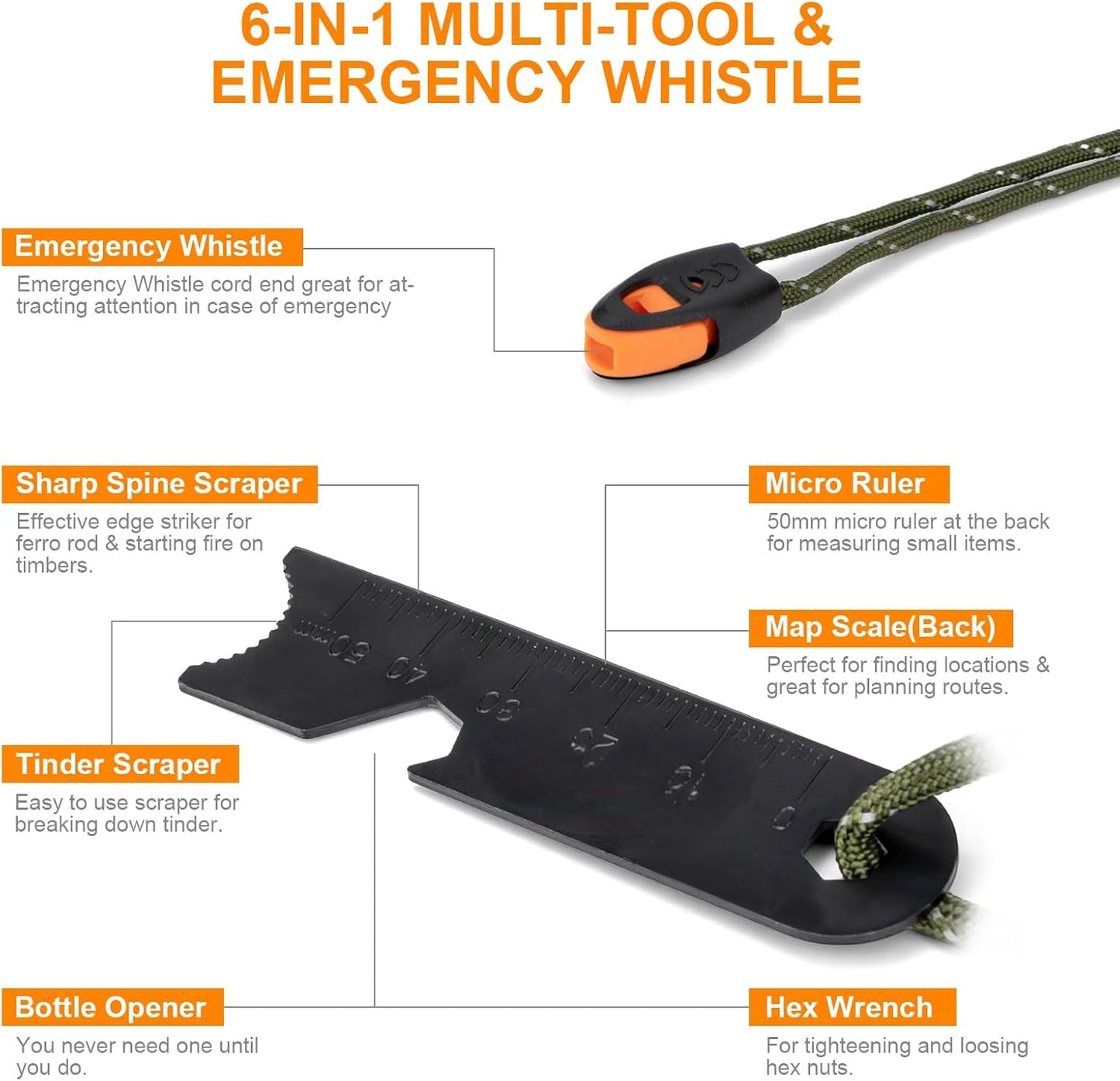 Fire Starter Survival Tool - Handmade Wooden Handle 3/8"" Thick Ferro Rod with Striker and Umbrella Rope Waterproof Iron Rod Flint and Steel Fire Starter Kit