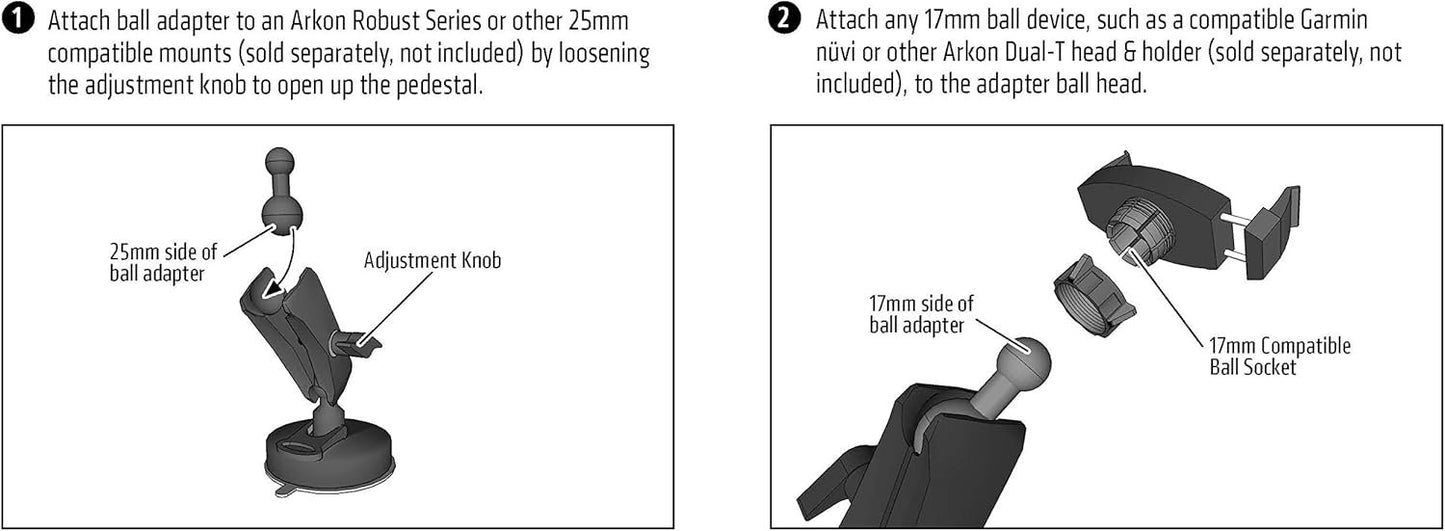 ARKON Mounts 25mm Ball to 17mm Ball Adapter SP25MM17