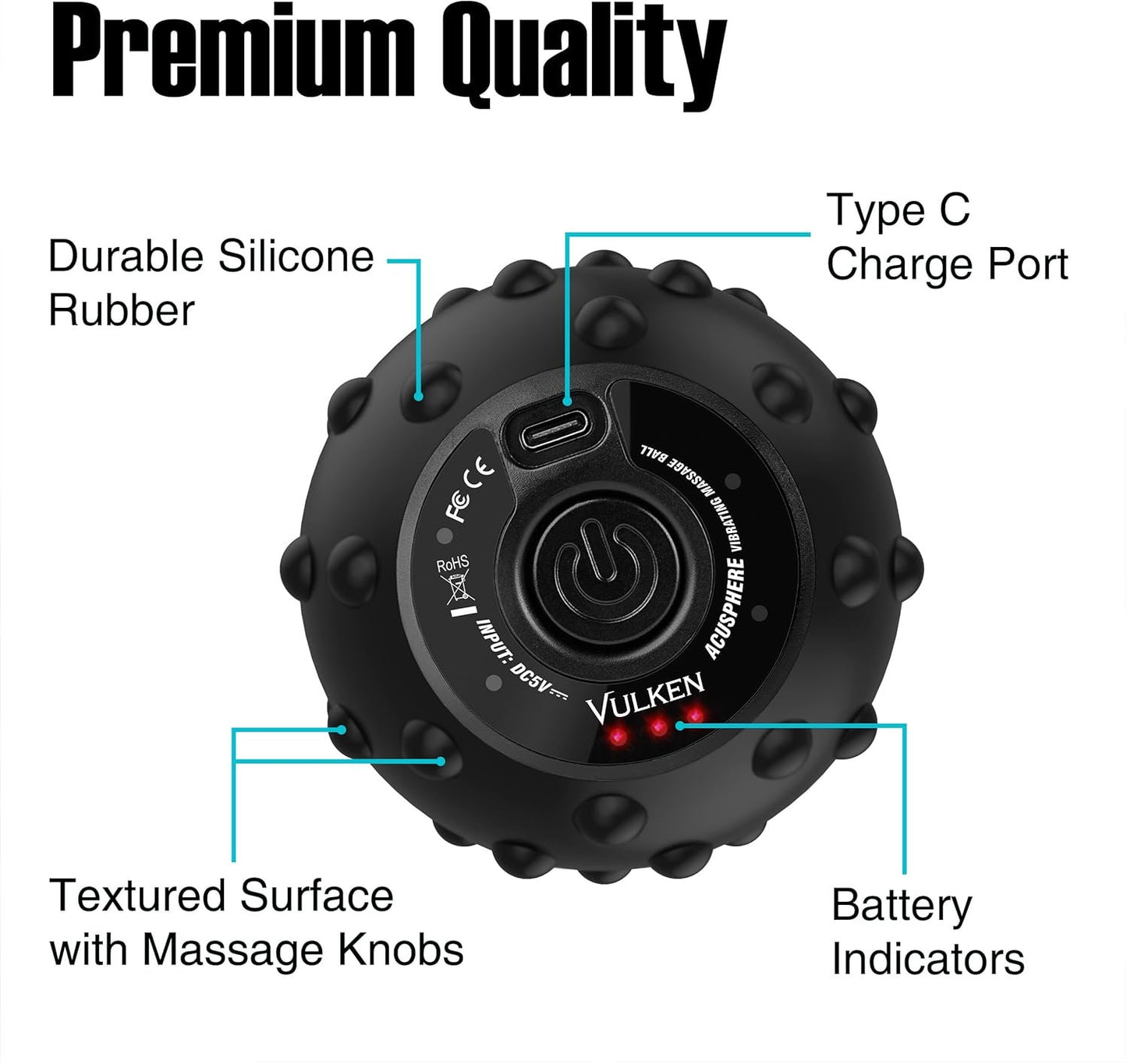 Vulken 4 Speed High Intensity Vibrating Massage Ball for Fitness, Performance Improvement, Black
