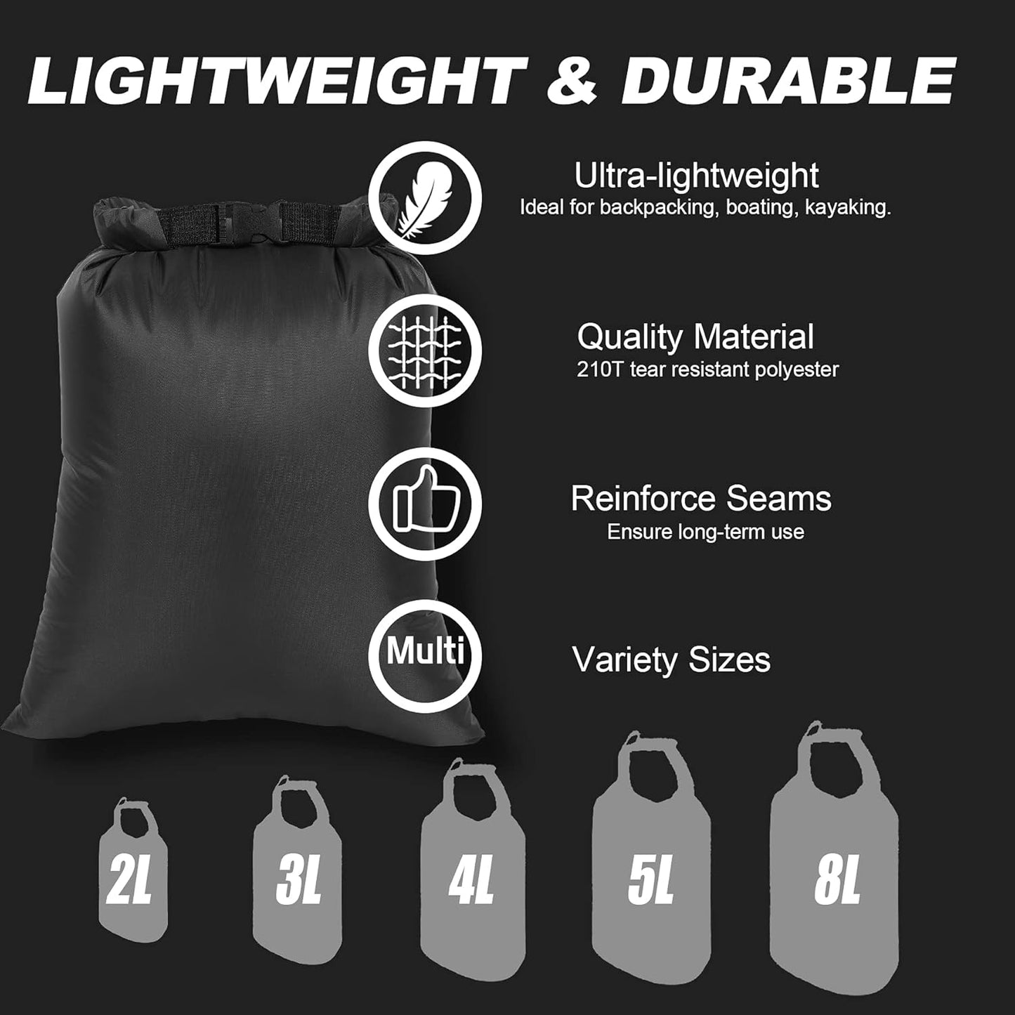 Ucolofun Dry Bags Waterproof Set, 5 Packs Ultralight Waterproof Bags Small Stuff Sack Water Proof Bag Dry Packs, Outdoor Dry Bag Keep Gear Dry for Backpacking Hiking Boating Camping Travel