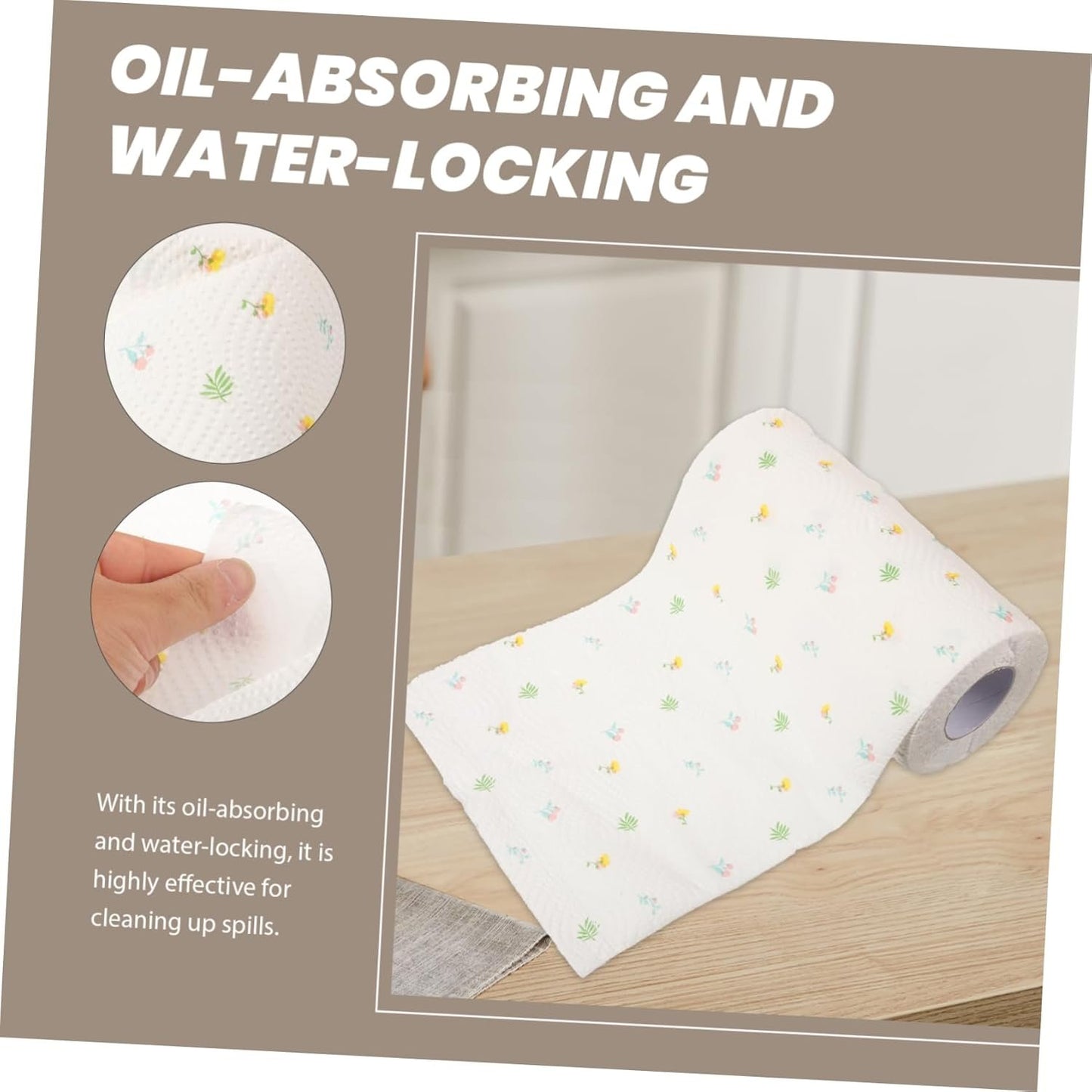 CLISPEED 1 Roll Printed Kitchen Paper Towels Absorbent Durable Oil Absorbing Design for Spill Cleanup Random