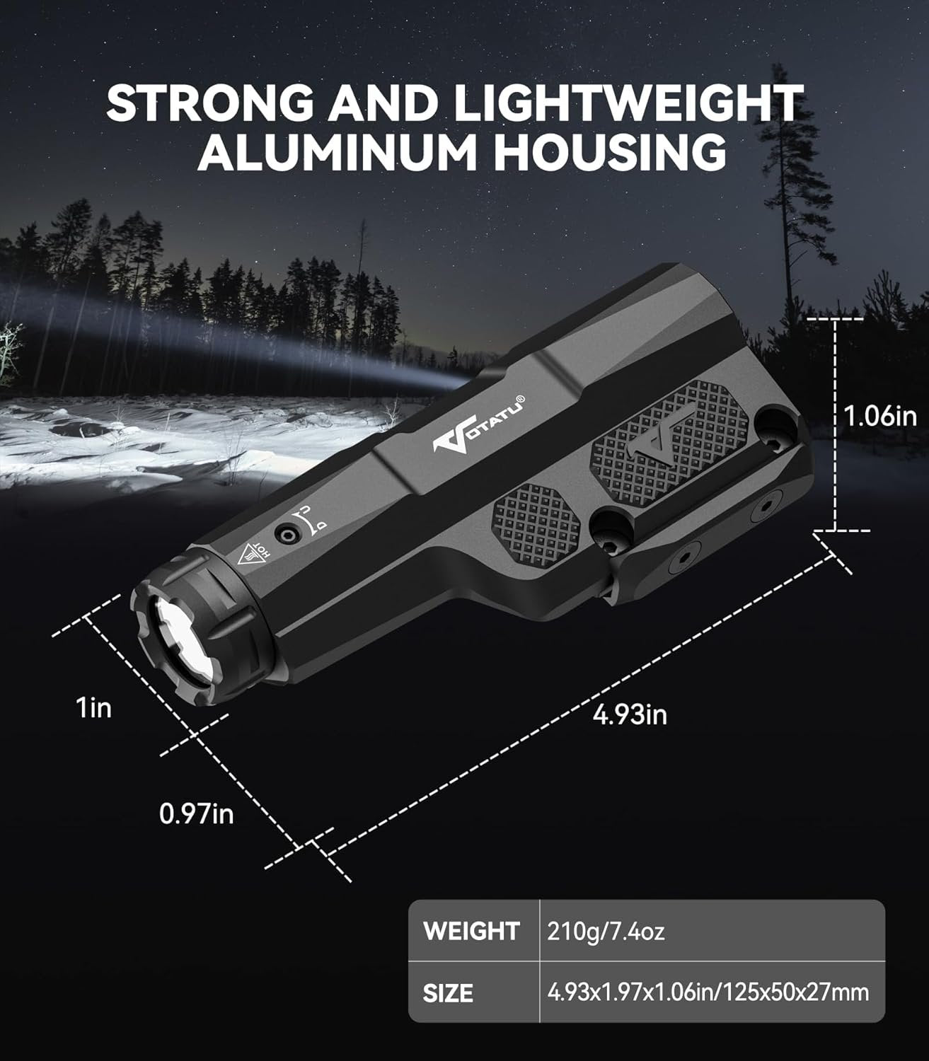 VOTATU M8L-G 3000 Lumens Light Laser Combo for M-LOK/Picatinny, Strobe Function Flashlight and Green Laser Beam with Easy Touch Pad Switch, USB Magnetic Rechargeable Light for Rifle and Carbine