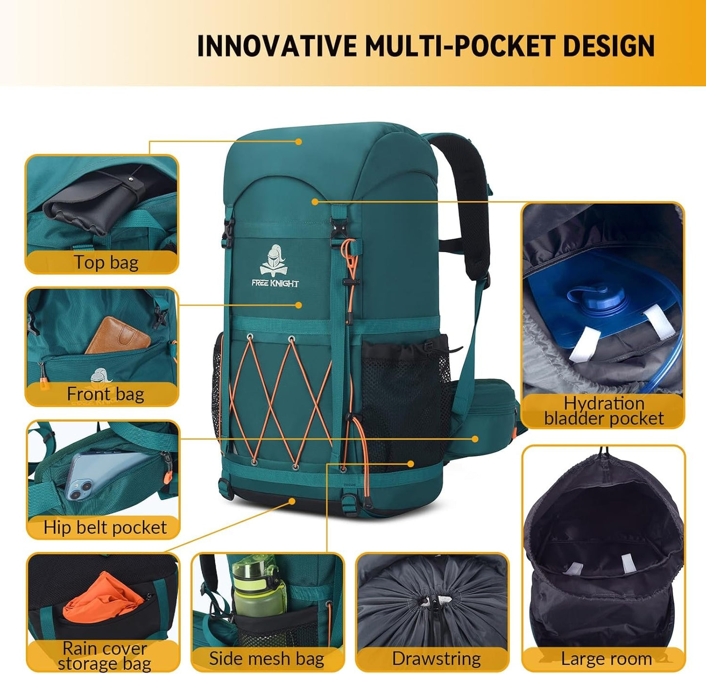 Bseash 40L Waterproof Hiking Backpack with Rain Cover, Outdoor Sport Travel Bag Daypack for Camping Climbing Cycling Skiing