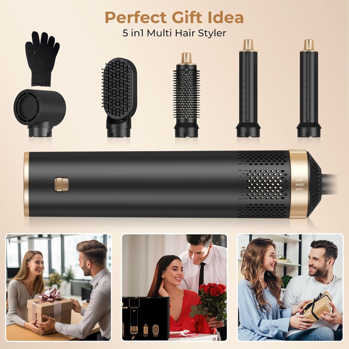Blow Dryer Brush 5 in 1, Negative Ion Hair Dryer Brush Set Upgrade Hot Air Brush Air Styler Curling Wrap Air Curler, Curling Iron Hair Styling Tools As A Gift for Straight/Curl/Drying/Smoothing
