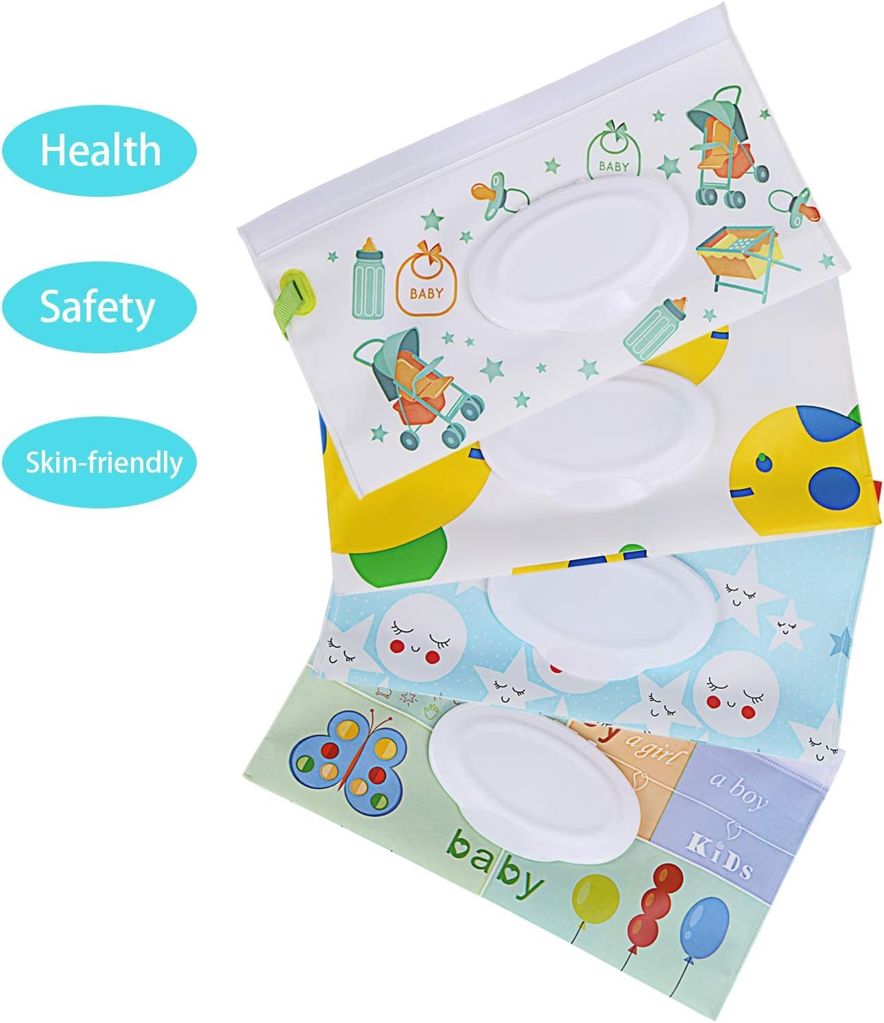 FEBSNOW 4 Pack Baby Wipes Container, Reusable Portable Wet Wipe Pouch,Wipe Dispenser Container,Baby Travel Wet Wipe Holder