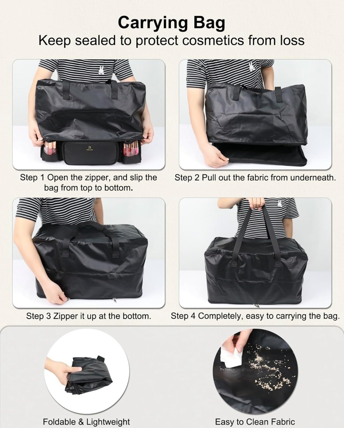 Portable Makeup Artist Makeup Bag with Compartments PVC Coating Easy Clean 46cm Black Professional, Black, Professional