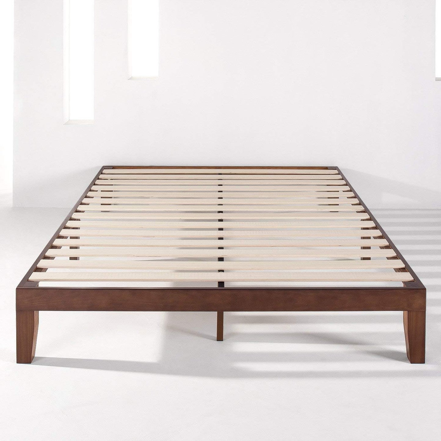 Zinus Blake 35cm Double Bed Frame Bed Base Mattress Support Foundation - Wood Slats Solid Timber Wood Bed, Bedroom Furniture, Walnut Brown, Easy Assembly