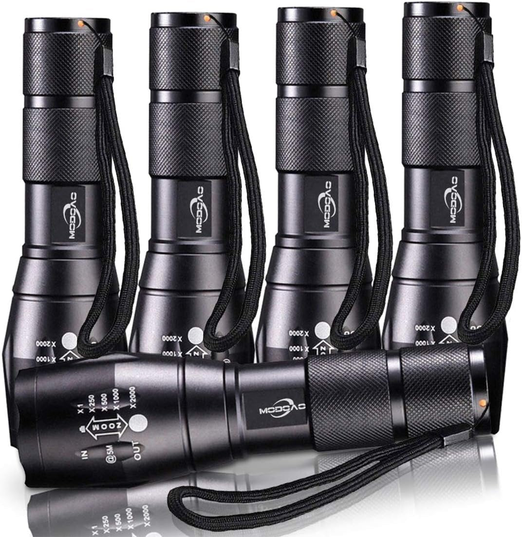 MODOAO LED Tactical Flashlight 5 Pack, Ultra Bright XML L2 High Lumen,Zoomable,5 Modes,Water Resistant Portable Handheld Light Perfect for Camping Hiking Biking Home Emergency