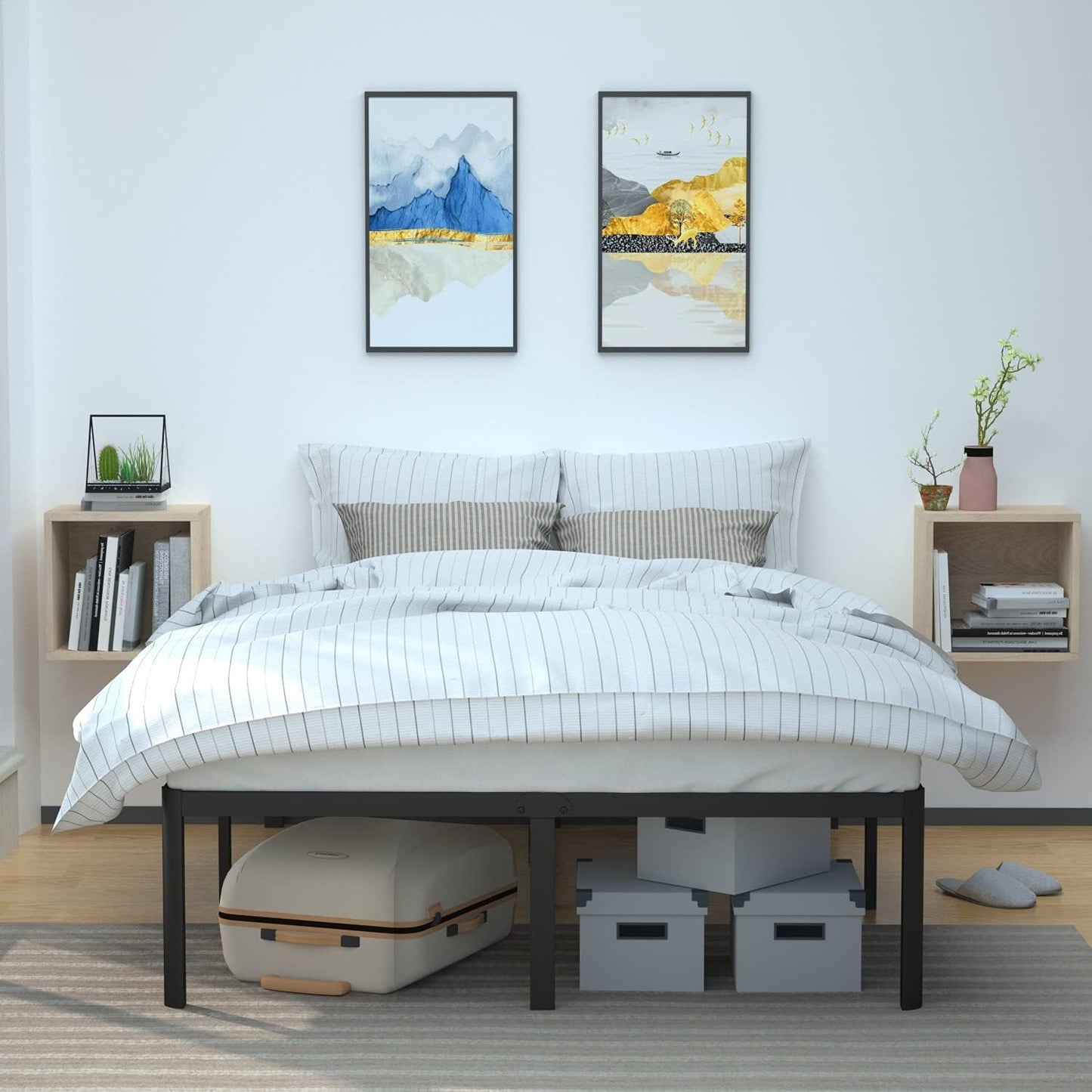 Amazon Basics Heavy Duty Non-Slip Bed Frame with Steel Slats, Easy Assembly - 46cm, Height(Queen)