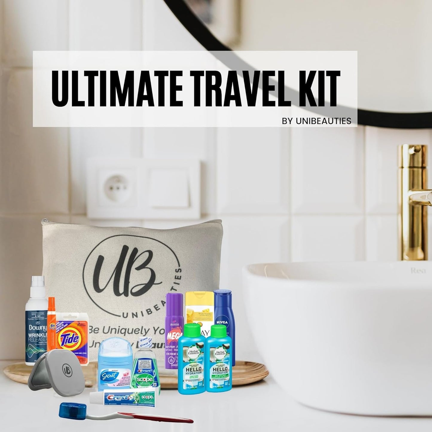 Travel Essentials: Travel Size Products bundle with mini travel essentials for women including mini deodorant travel size mouthwash & travel hairspray, skincare set & even laundry stain remover