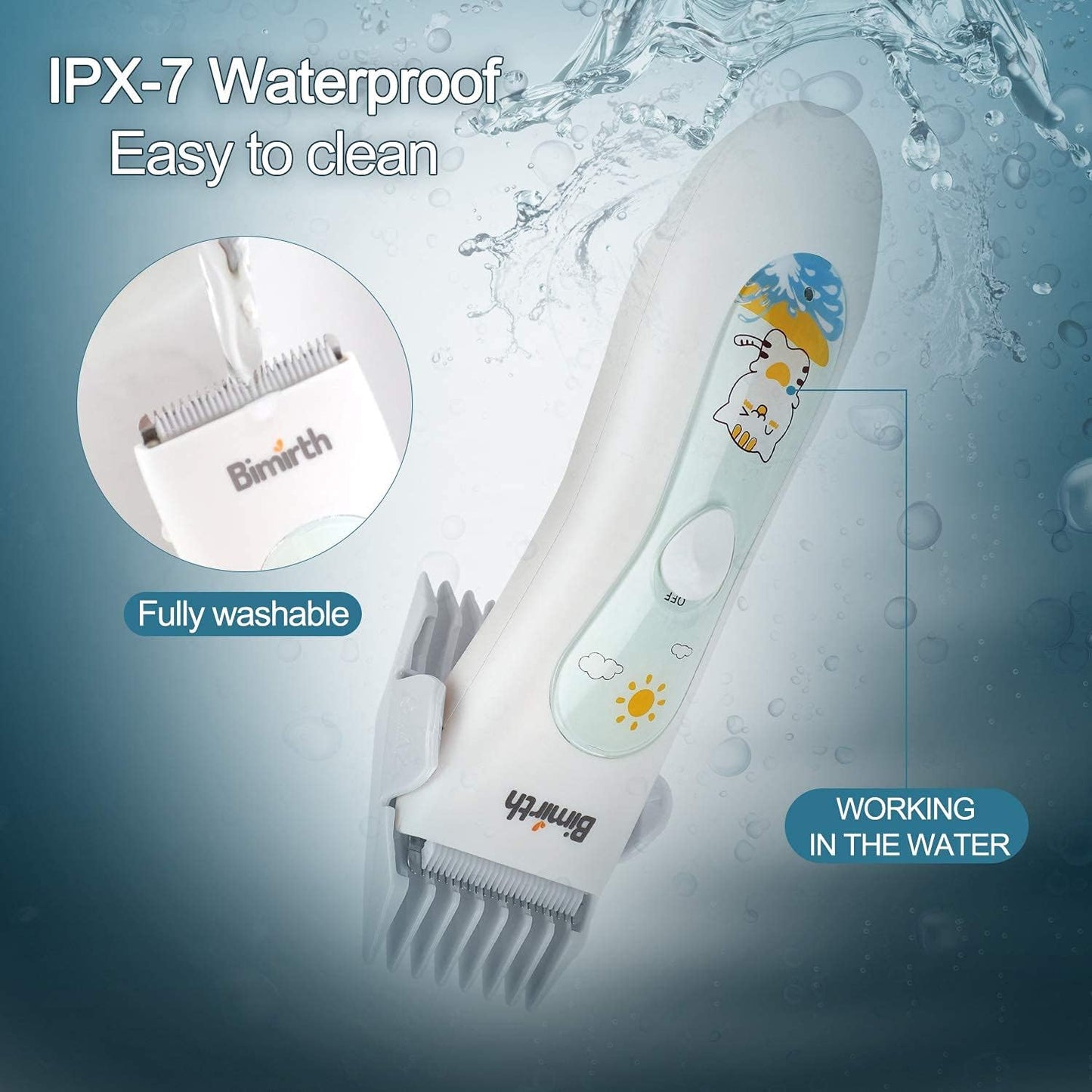 Bimirth - Electronic Hair Razor for Kids with USB Rechargeable Razor and Ceramic Blade, Waterproof, 3 Protective Combs