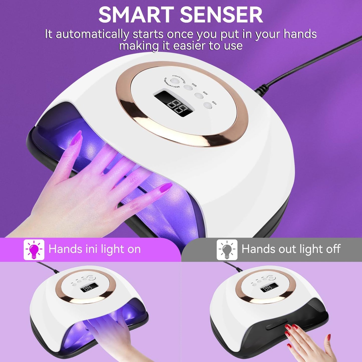 YESDEX Professional 168W UV LED Nail Lamp, Fast Gel Polish Dryer With 42 LEDs, 4 Timer Settings for Nail Curing
