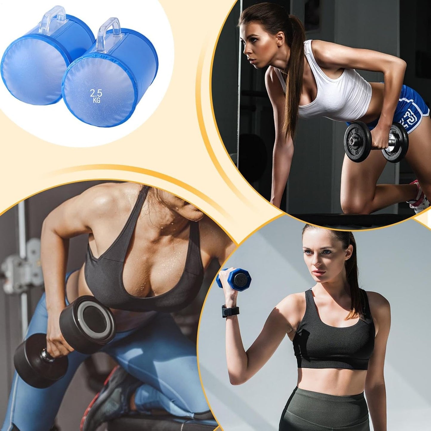 Core Strength Trainer, 2-Pack Adjustable Dumbbells, 5.51 x 5.51 x 6.3 inches, 5kg Capacity Each, Compact Musle Workout Gear, Water Filled Weights for Travel Fitness, Home, Beach